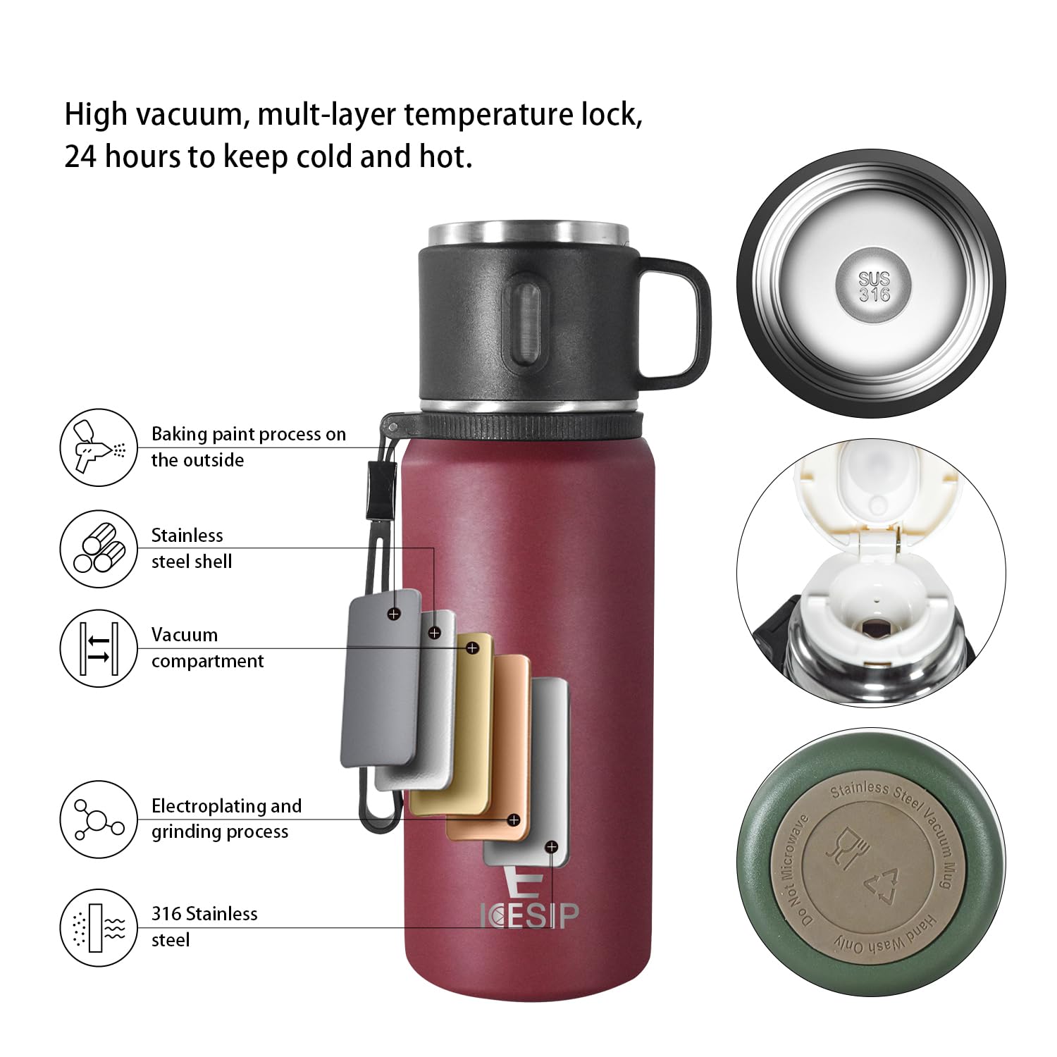 Stainless Steel Insulated Bottle, 27Oz With Cup Vacuum Insulated Water Bottle