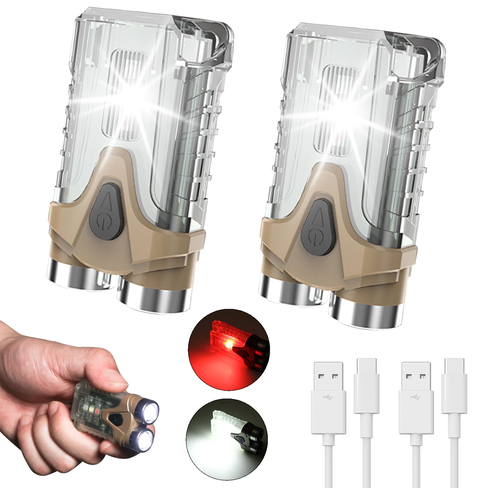 Autoxbert Led Small Magnetic Mini Keychain Led Light Flashlight, Portable Pocket Torch With Side White And Red Strobe Lights, 7 Lighting Modes, Usb C Rechargeable, Translucent Housing