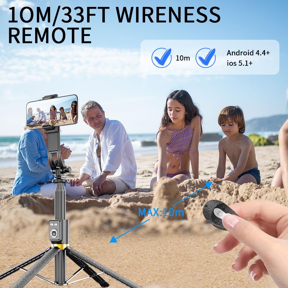 Fashion Stick Selfie Phone Tripod - 86.6'' Cell Phone Holder With Detachable Wireless Remote, Video And Picture, Phone Stand For Iphone Quadpod, Android, Camera