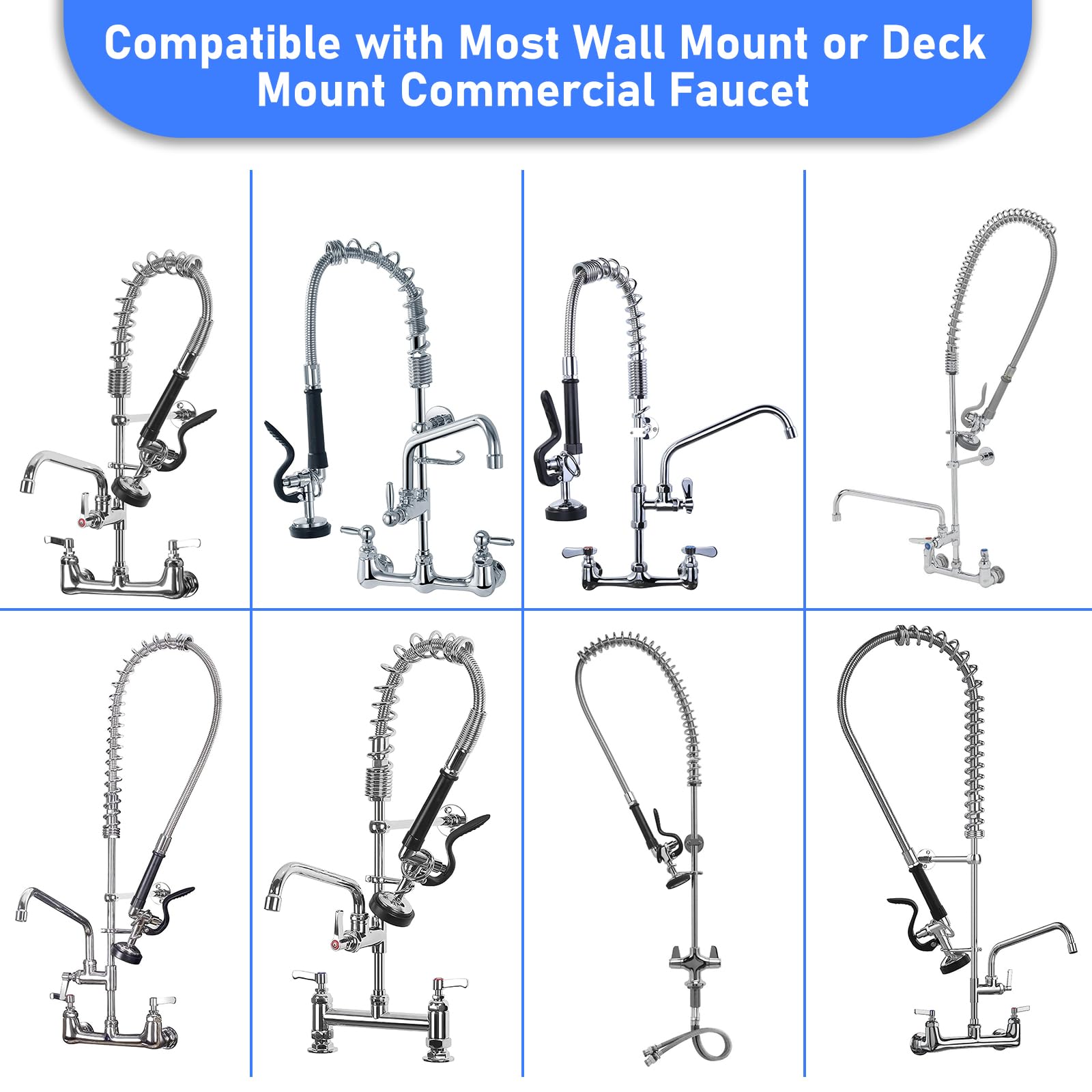 Tber Spray Valve With Pre-Rinse Hose, 38”Flexible Stainless Steel Hose With High Pressure Gray Pre Rinse Sprayer Nozzle Head Assembly Kit For Commercial Restaurant Industrial Kitchen Faucet