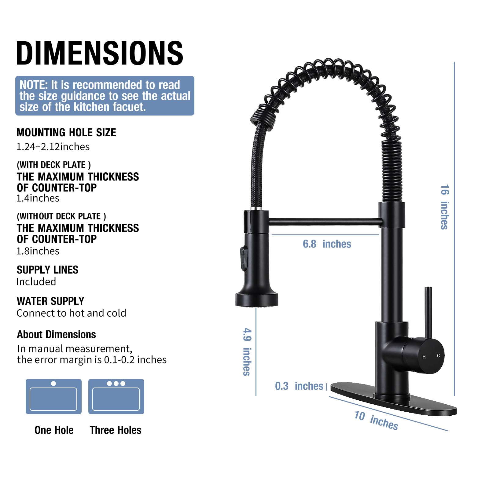 Djs Kitchen Faucets With Pull Down Sprayer Matte Black - Dual Mode Setting Single Handle 1 Or 3 Holes Commercial Black Kitchen Sink Faucet With Deck Plate For Farmhouse Rv Vessel Basin