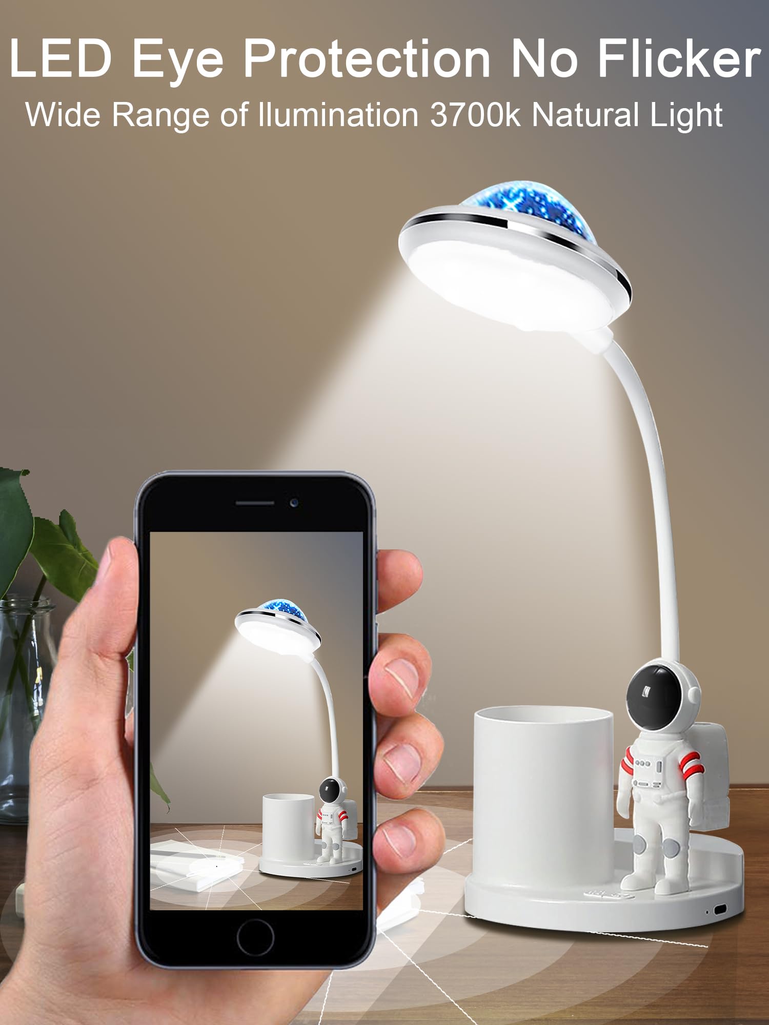 Wlhong Astronaut Desk Lamp For Kids,Star Space Projector Galaxy Night Light,Eye-Care Reading Small Desk Lamps, With Pen Holder Spaceman Table Lamp, Bedroom Decor Aesthetics,  For Boys And Girls