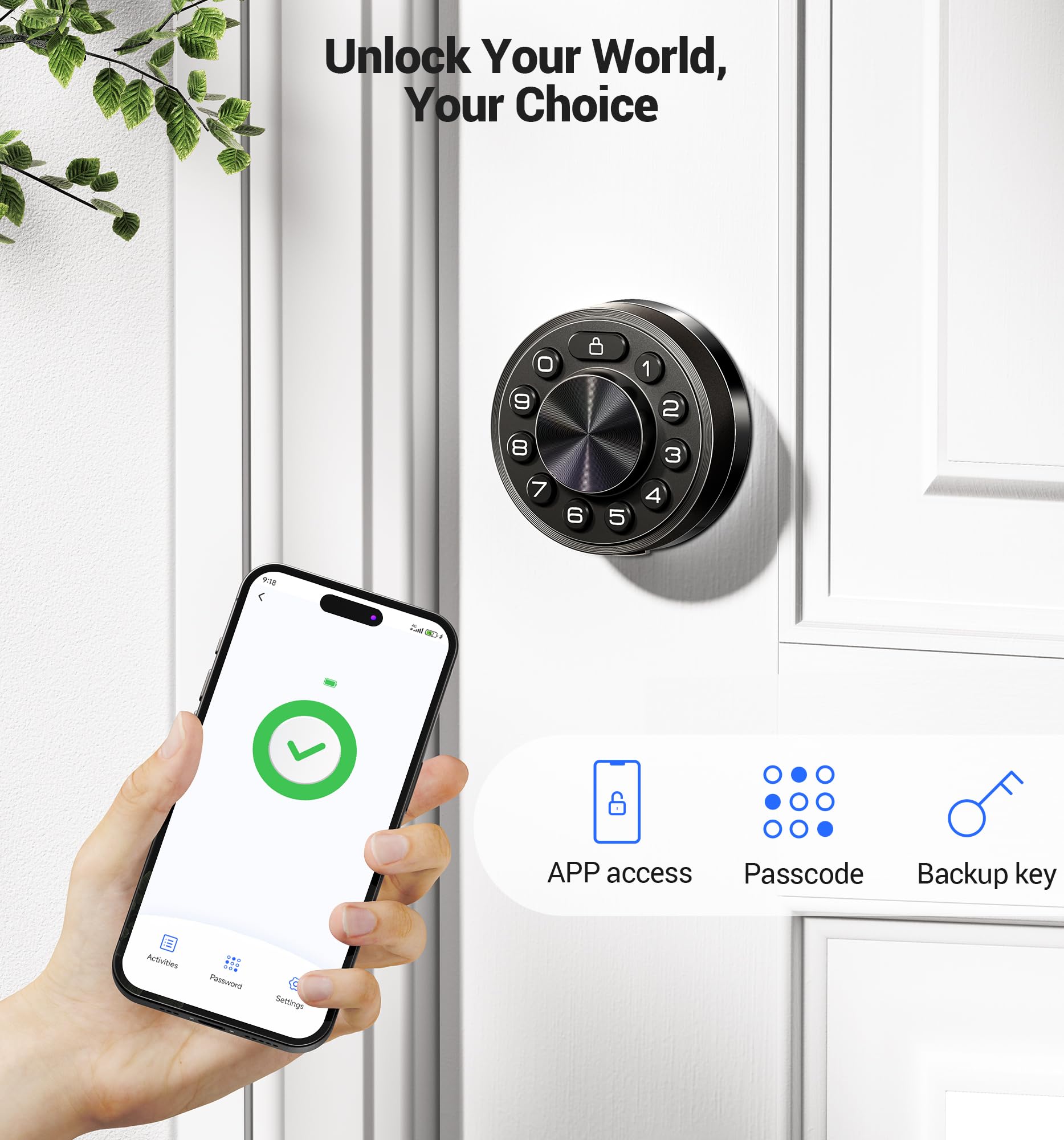 Veise Smart Deadbolt With App Control, 6-In-1 Keyless Entry Door Lock With 2 Keys, Electronic Digital Keypad For Front Door, Auto Lock, Waterproof, Easy Installation, Matte Black