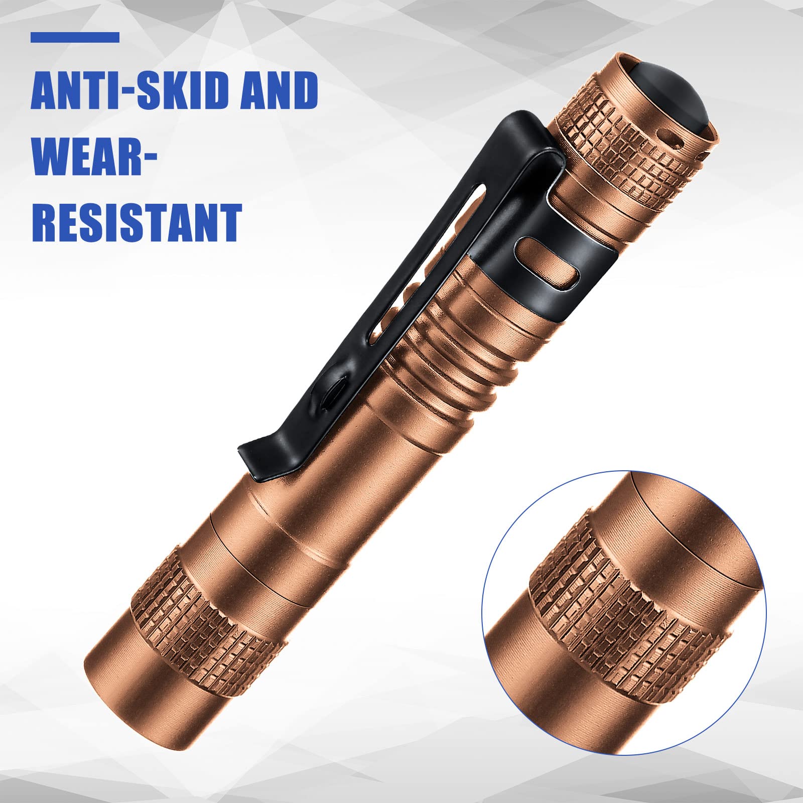 Hortsun 10 Pcs Led Pen Flashlight With Pocket Small Flashlight Bulk Mini Flashlight With Clip For Outdoor Valentines  For Men(3.54 Inch,Brown)