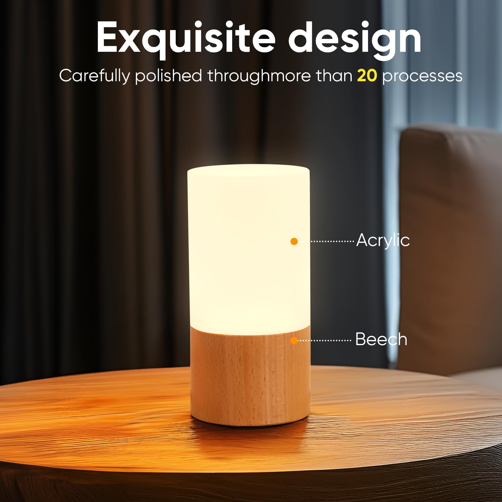 Lonrisway Small Led Wood Table Lamp, Bedroom Bedside Night Light, Dimmable Led Lighting, Creative Home Decor Unique House Natural Beech Warmging