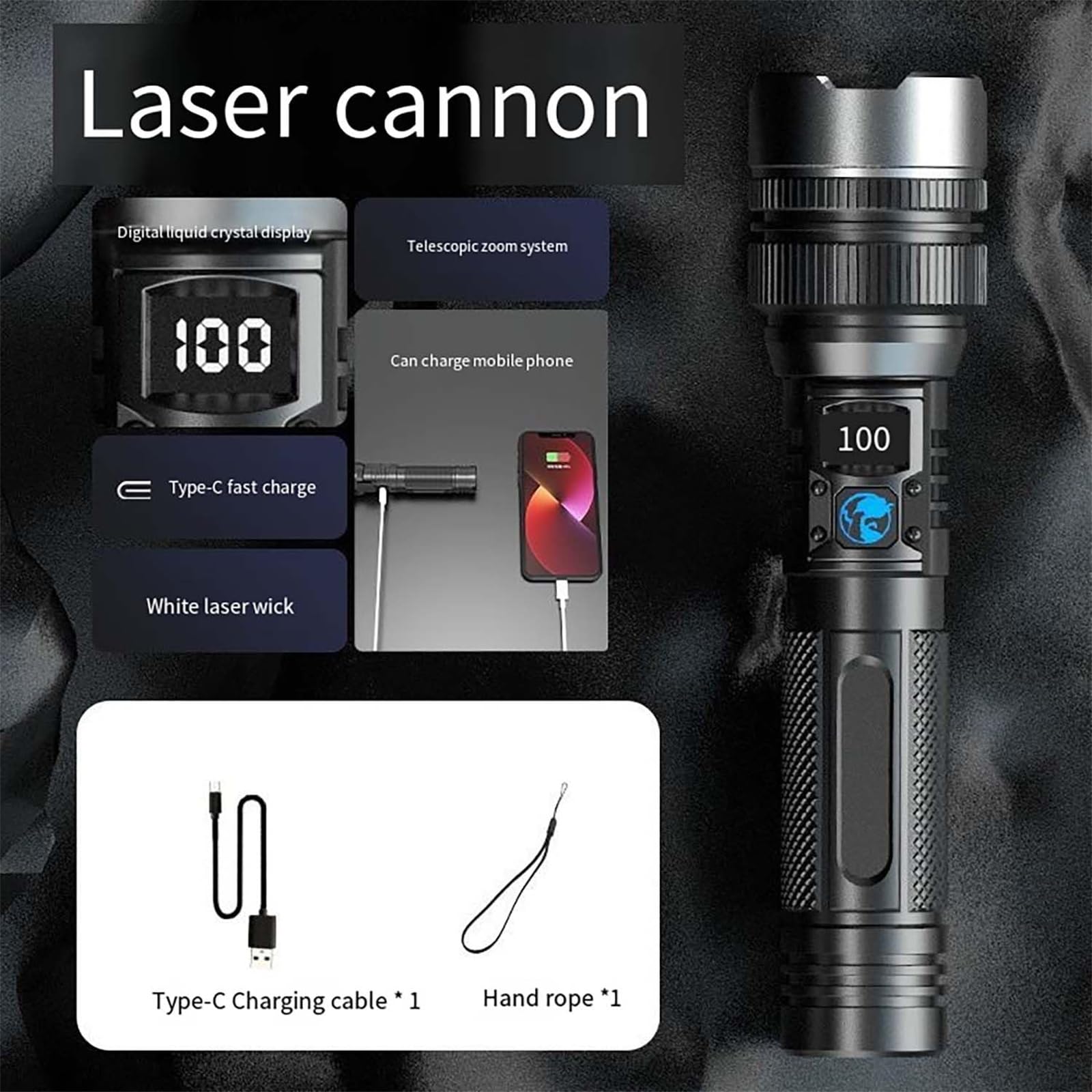 Shfouzy Juyafio Powerful Flashlight 150000 Lumens, Usb Rechargeable Waterproof, Super Bright Xhp70.2 Handheld Flashlight, Zoomable Torch For Camping Hiking Biking Home Emergency (1Pcs)
