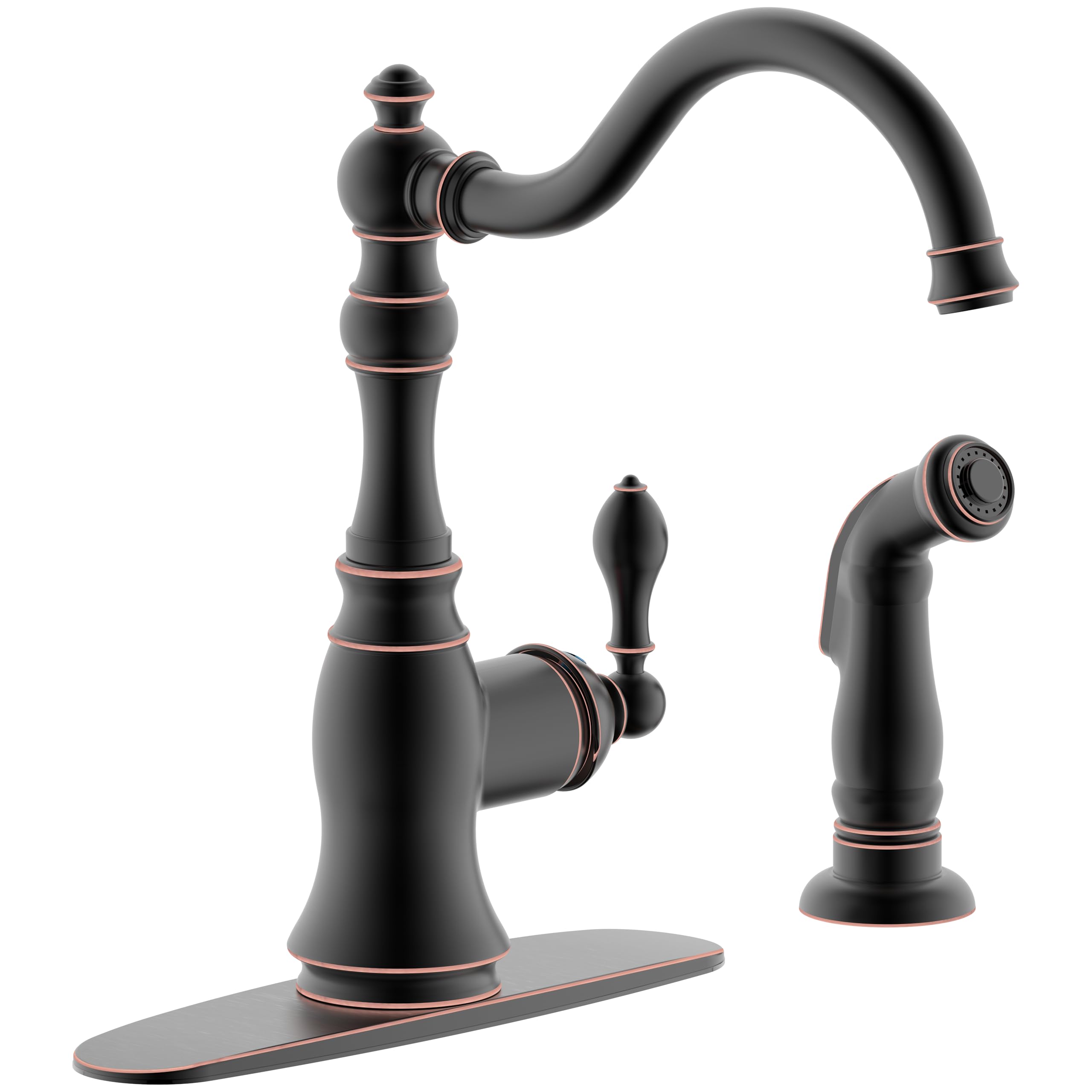 Derengge Oil Rubbed Bronze Kitchen Faucet With Side Spray, 8 Inch Single Handle Kitchen Sink Faucet With Deck Plate,2 Hole Or 4 Hole Installation,Clastic Style,Kf-6832Tb-Orb
