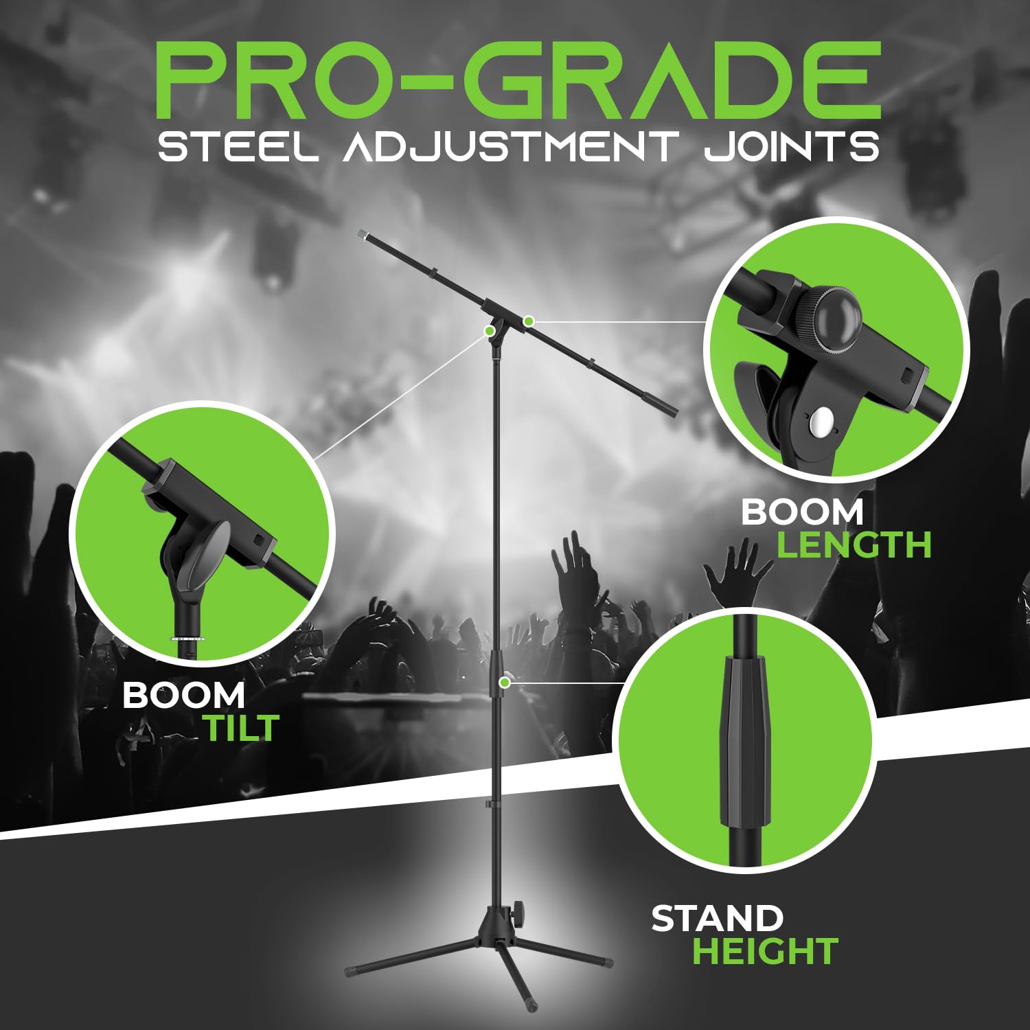 Gearit Microphone Boom Stand Boom Arm Extends Mic 2.5 Feet Heavy-Duty Steel Tripod And Joints Cable Management Clips Included