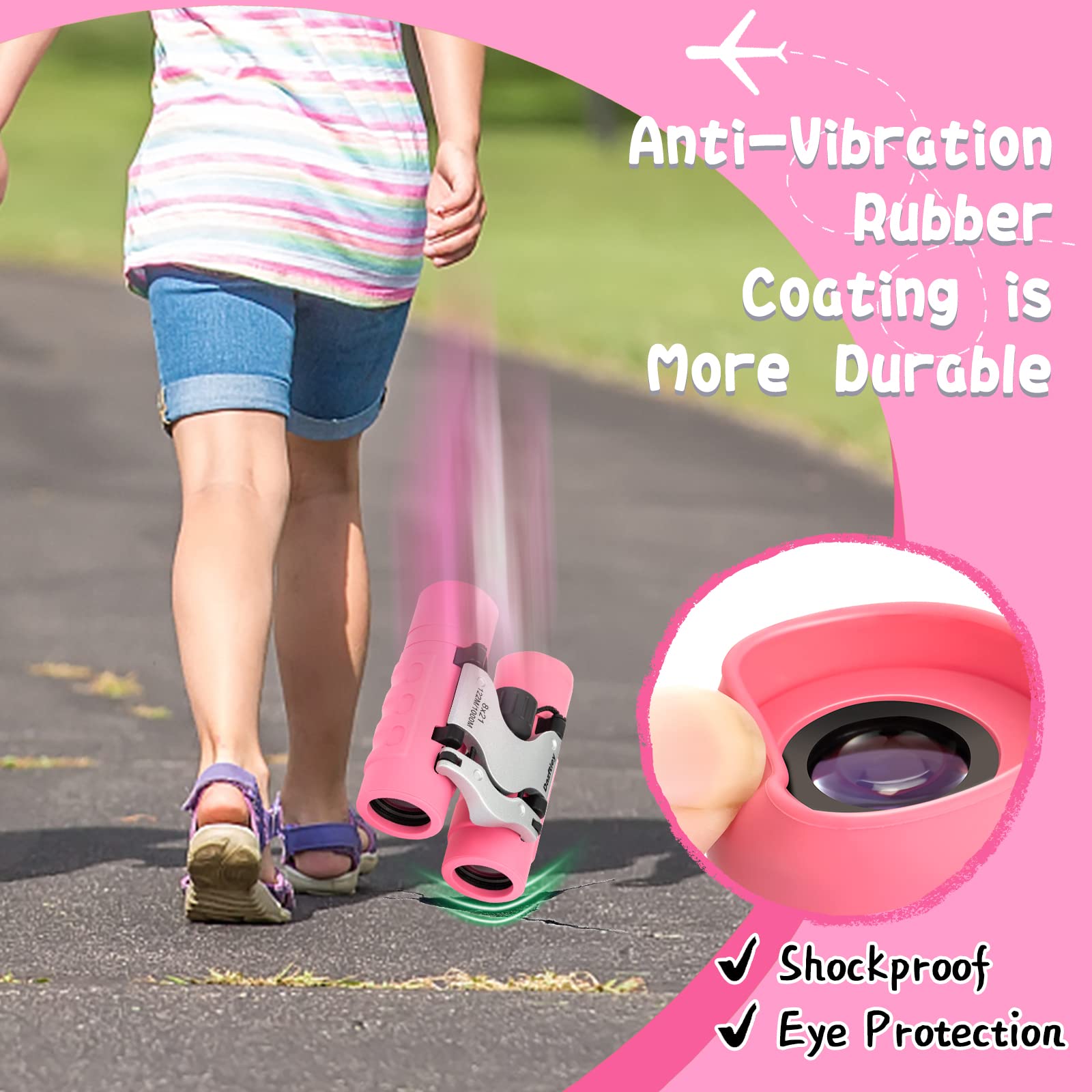 Dazftiey 8X21 High Resolution Binoculars For Kids - Shockproof, Lightweight, Compact For Boys And Girls 3-12 Years - Bird Watching, Camping, Hiking (Pink)