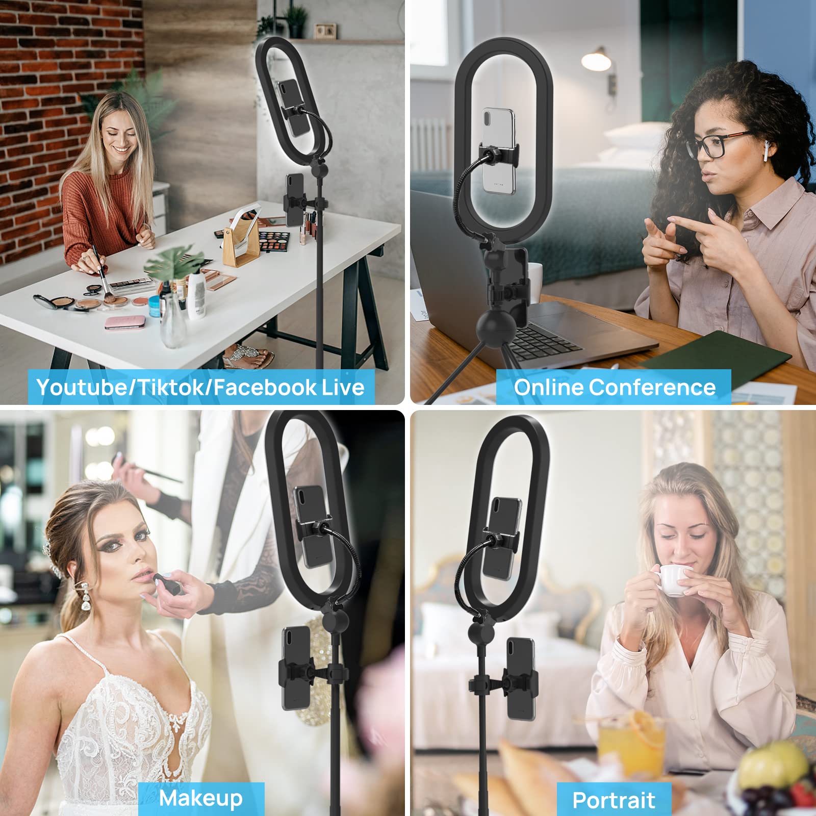 Qiaya Ring Light With Stand And Phone Holder, 14" Selfie Lights 77" Tall Tripod With Remote Compatible With Iphone Phone Led Halo Standing Lighting For Makeup Tiktok Youtube Camera Photography Zoom Videos
