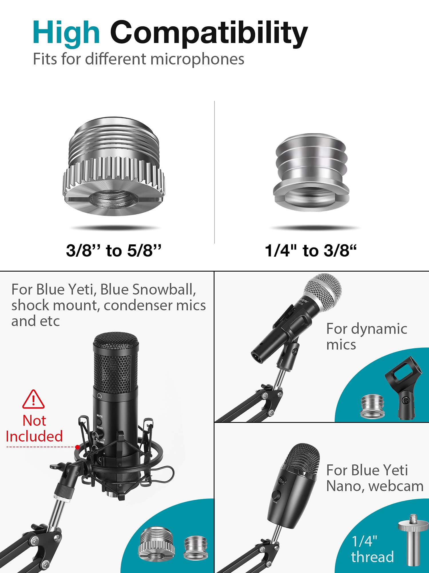 Innogear Webcam Stand, Boom Arm Mount Stand For Logitech Webcam Brio 4K C920 C920S C922 C922X C925E C930 Nexigo N60, 1/4"-3/8" And 3/8"-5/8" Screw For Blue Yeti Snowball Yeti Nano And Other Mics
