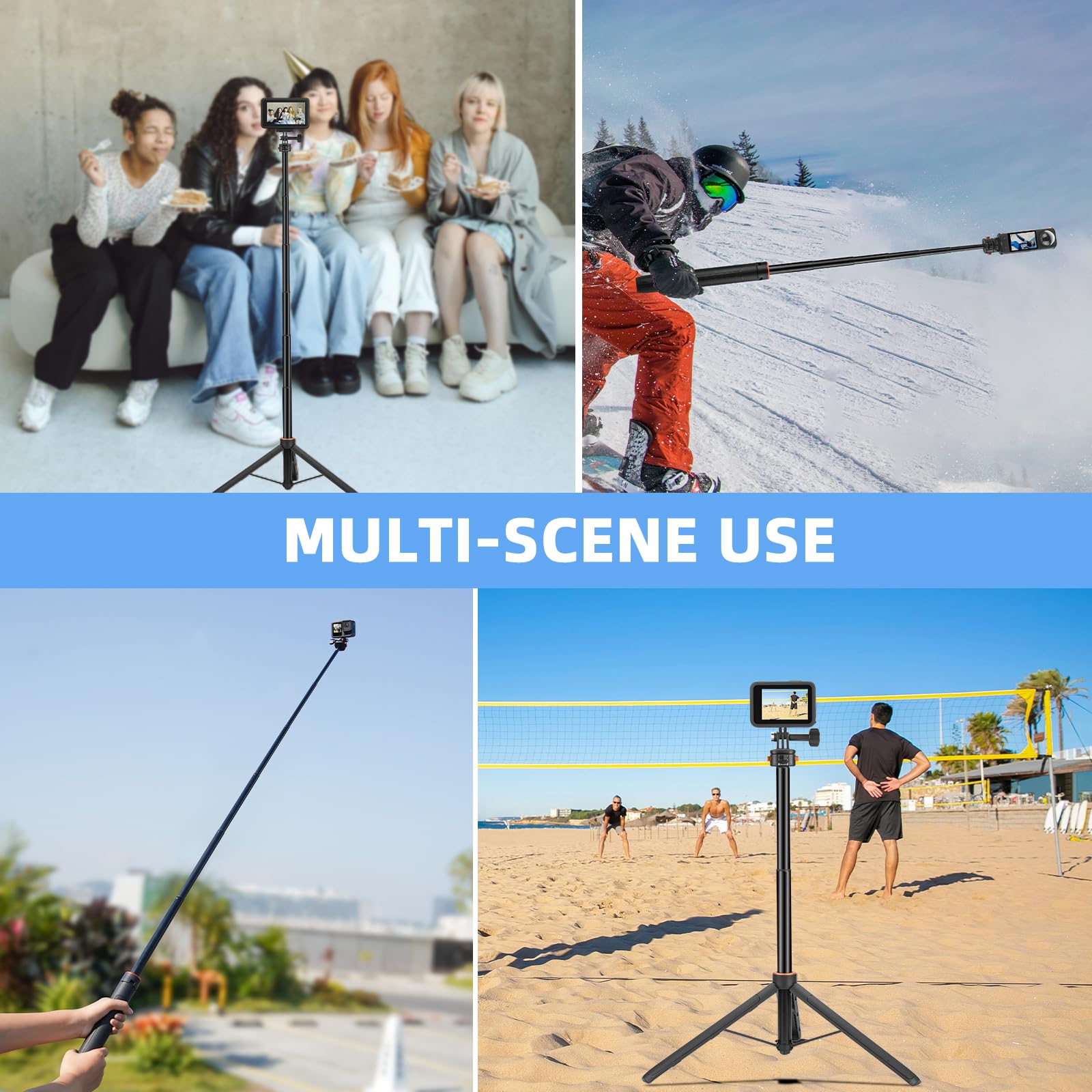 Brdrc 64In Pocket 3 Selfie Stick Tripod For Gopro Camera, Extendable Stand With Quick Release 1/4'' Screw Vlog For Dji Osmo Pocket 3 Action 5 Pro 4 3 For Insta360 X4 X3 X2 For Akaso Dslr Accessories