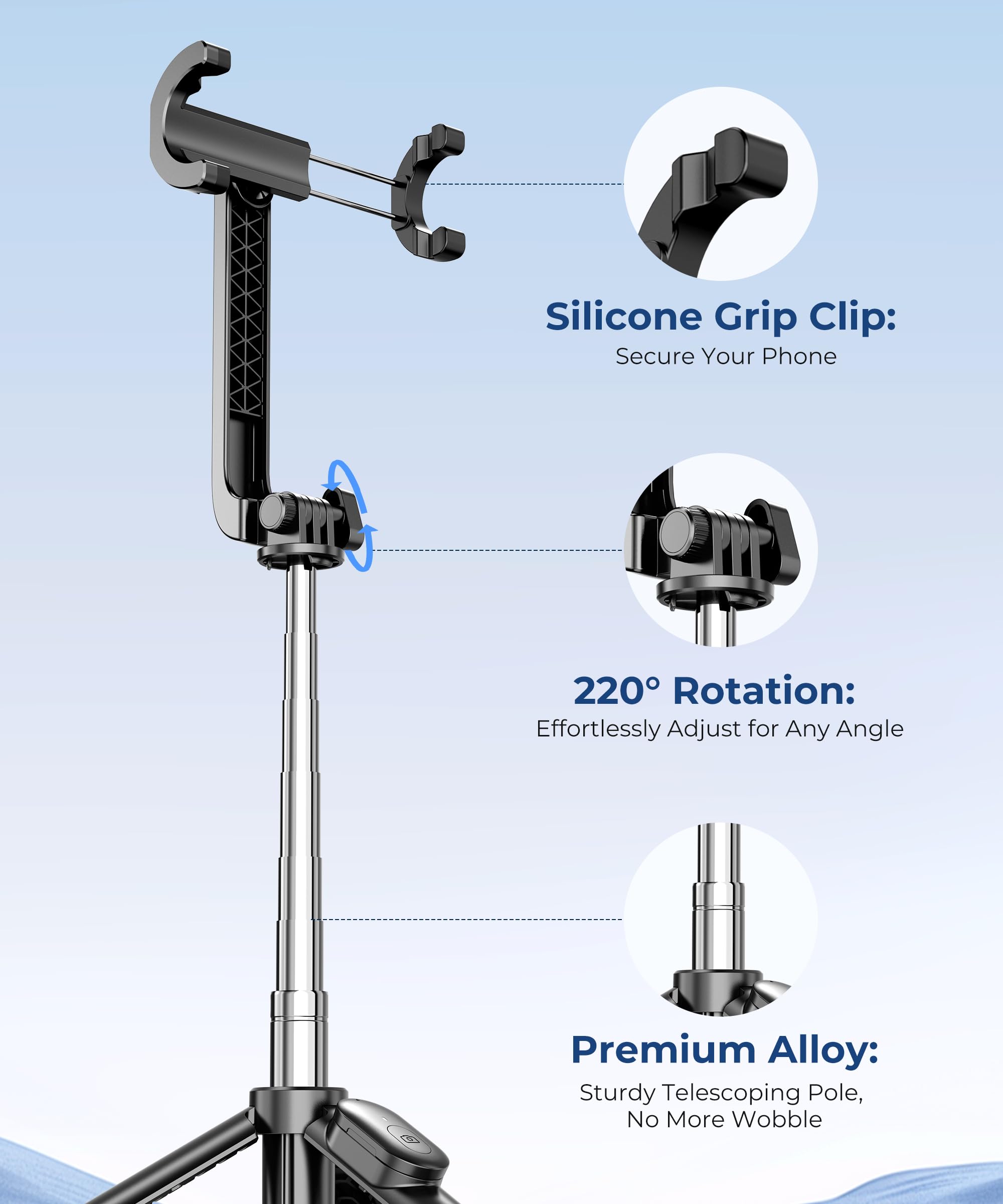 Fuloview 67‘’ Selfie Stick Travel Tripod, Extendable Tripod For Iphone With Wireless Remote Control And Phone Holder, Iphone Stand For Photograph, Compatible With All Cell Phones, Black
