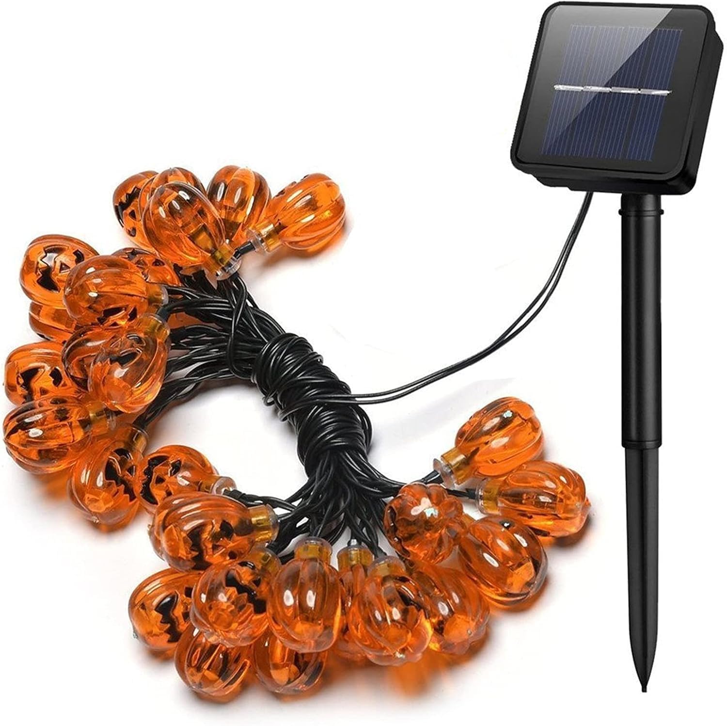 Ybb Solar Pumpkin String Lights, Waterproof Halloween Decoration String Lights, 50 Led Lights 8 Modes Jack-O-Lantern For Outdoor, Home, Patio, Garden (9.5M/31Ft Warm White)