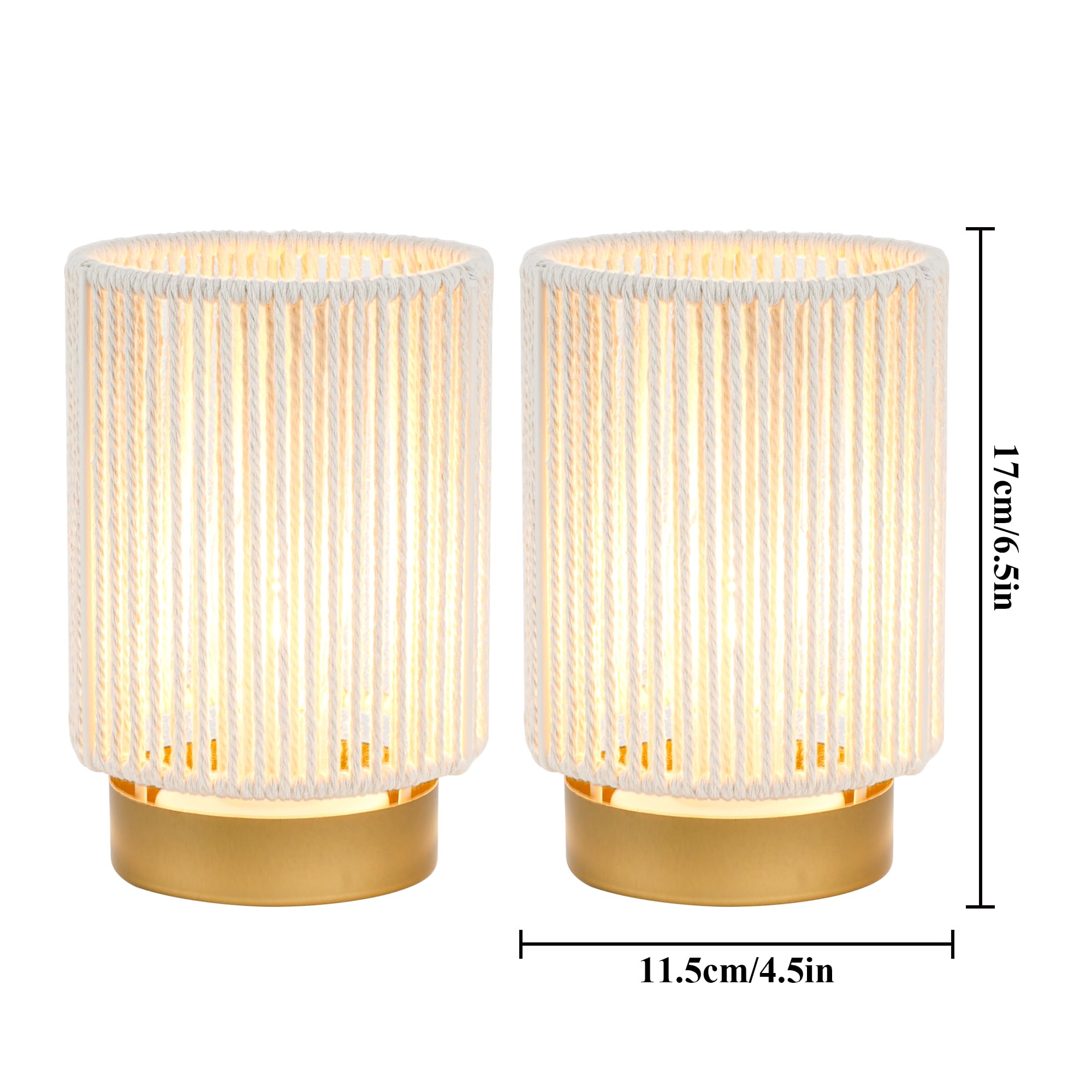 Jhy Design Set Of 2 Braided Cotton Rope Table Lamp 6.5" Tall Battery Operated Lamp With 6 Hours Timer Beside Lamps Great For Living Room Bedroom Weddings Parties Patio Events