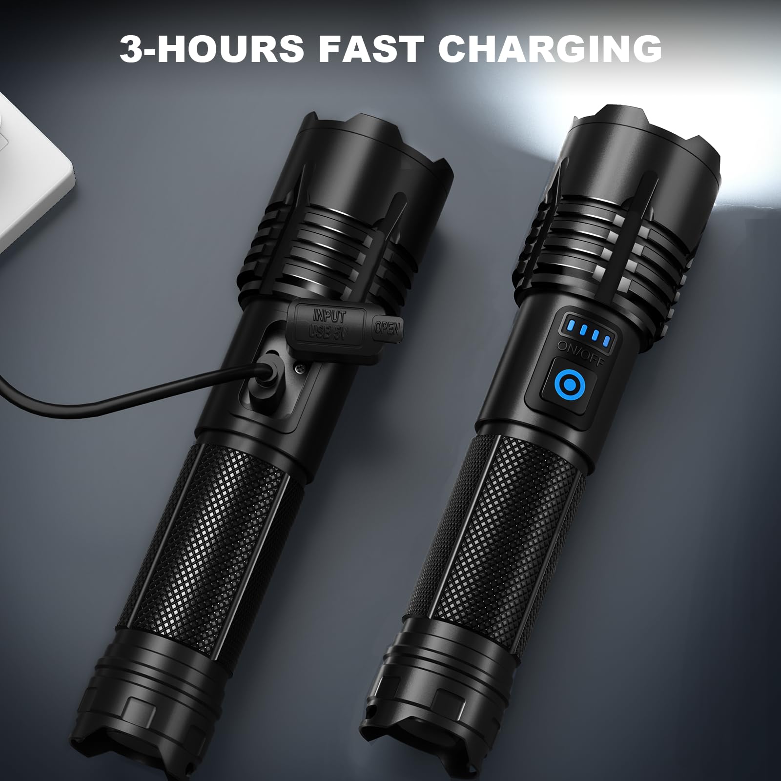 Lylting Rechargeable Flashlights High Lumens, 990000 Lumens Super Bright Led Flashlights With Usb Cable, Adjustable Powerful 5 Modes Waterproof Flashlight Handheld Flash Light For Home Camping