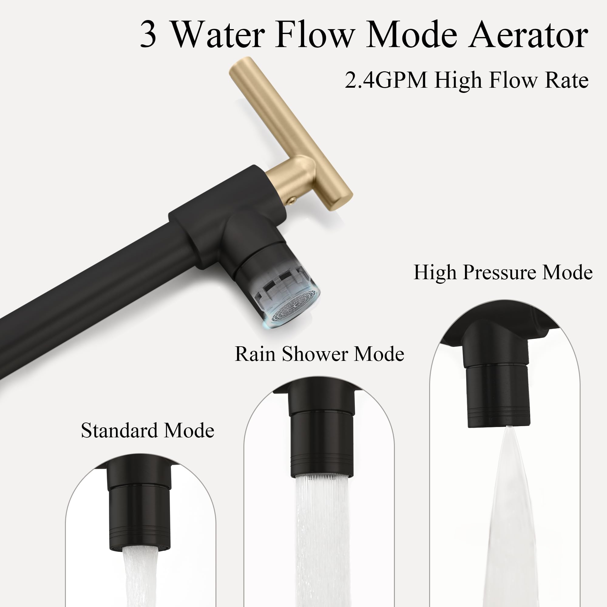 Diamondforge Pot Filler Faucet - For Kitchen, Sink, Stove And Bar With Brass Wall Mount Double Joint Swing Arms - Leak  Designs With High-Flow Aerators - Retractable And Folding Save Space - Brushed Black Gold