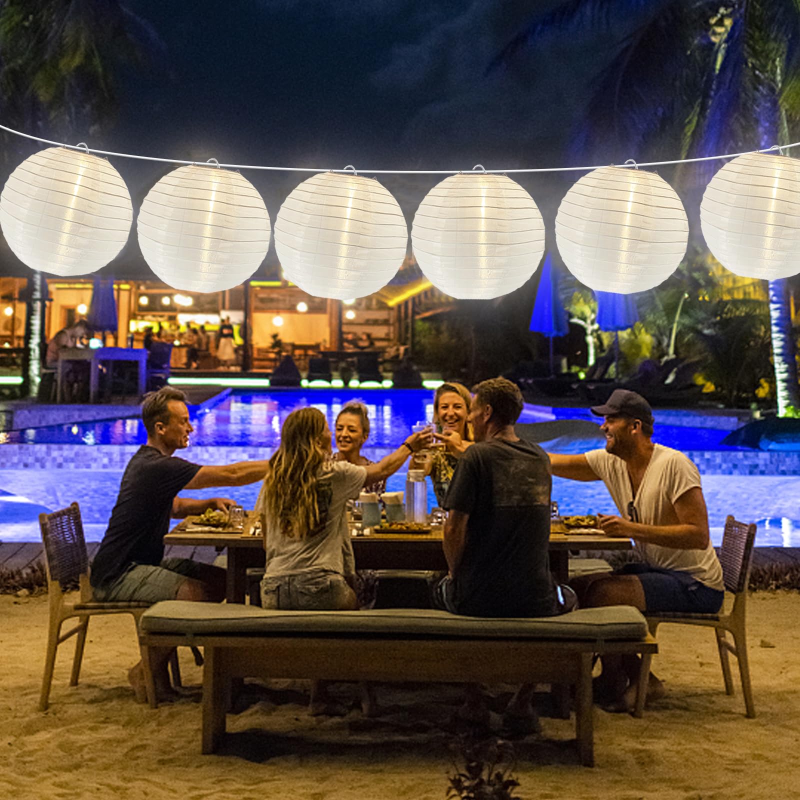 Doratale Lantern String Lights Outdoor, 27.5Ft White Lantern String Lights Plug In With 10 Nylon Lanterns And G40 Led Bulbs, Hanging Light Strings Waterproof For Indoor Bedroom Outdoor Patio Wedding Party