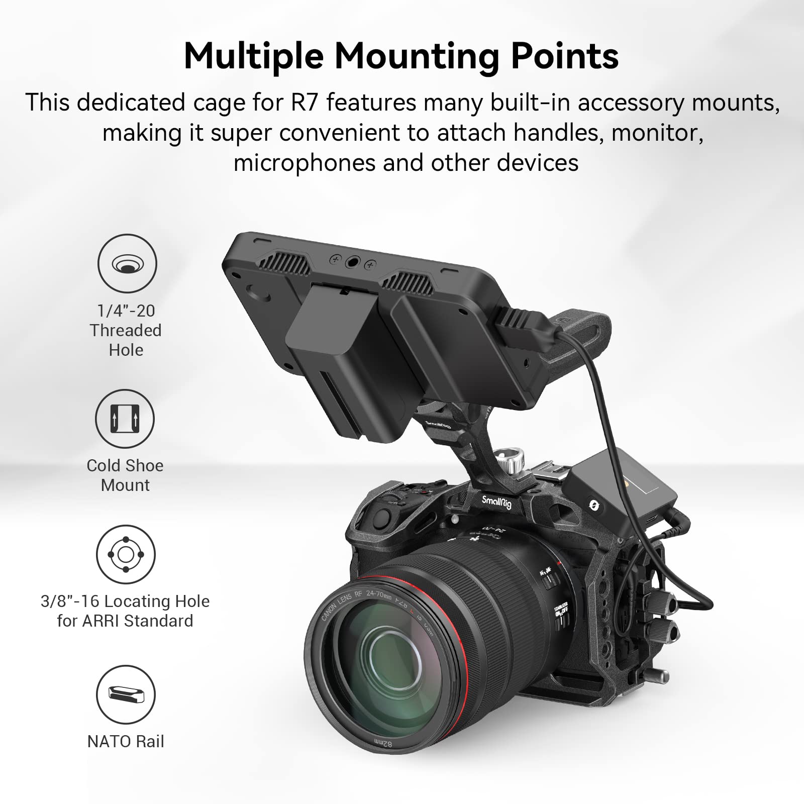 Smallrig R7 Cage For Canon R7, Aluminum Alloy R7 Cage With Quick Release Plate For Arca Stand, Cold Shoe, Nato Rail And Threaded Holes, Formfitting Camera Cage Video Rig For Canon R7-4003