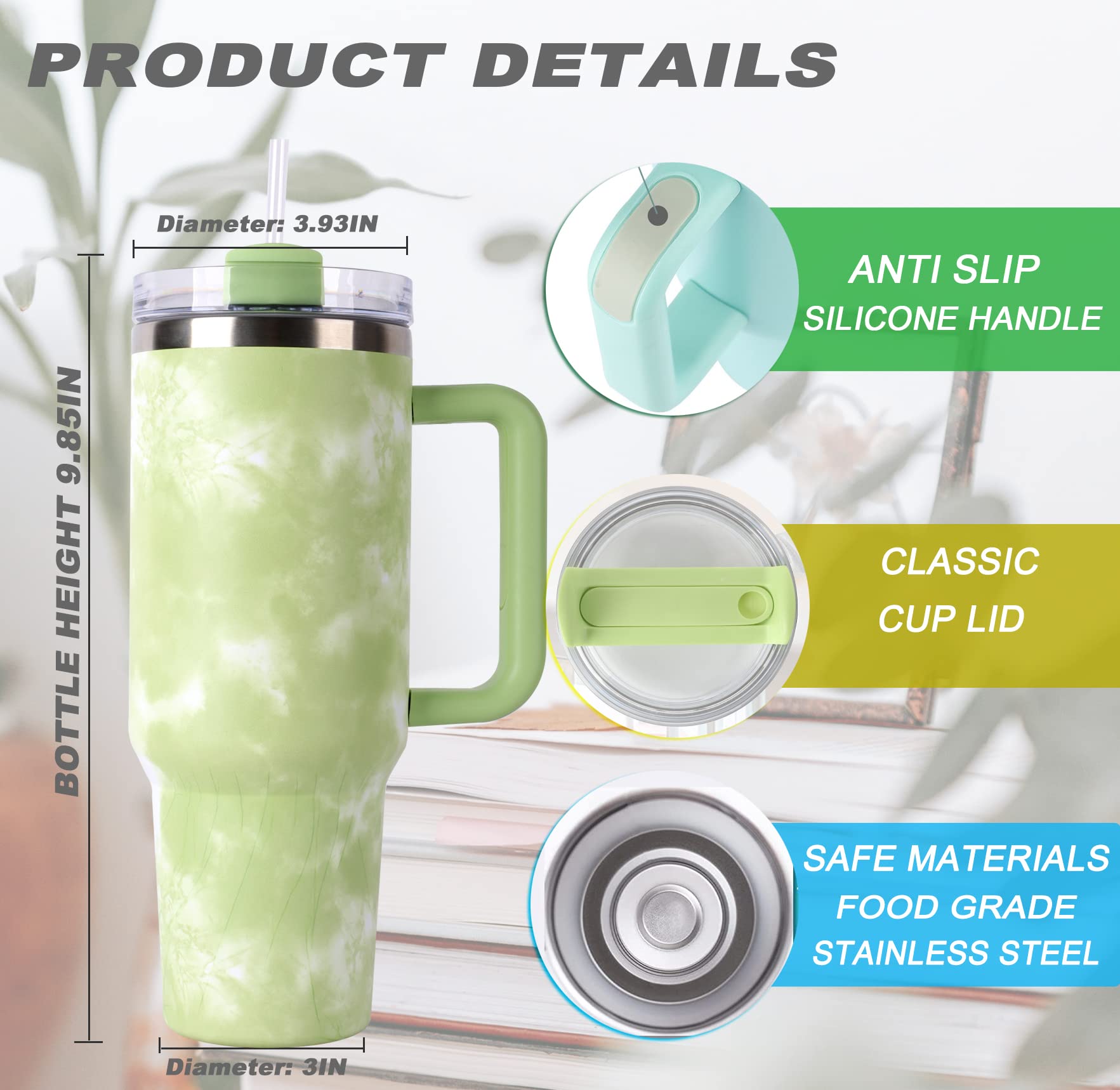 40 Oz Tumbler With Handle And Straw Lid,Stainless Steel Travel Mug Water Bottle Cup,Reusable