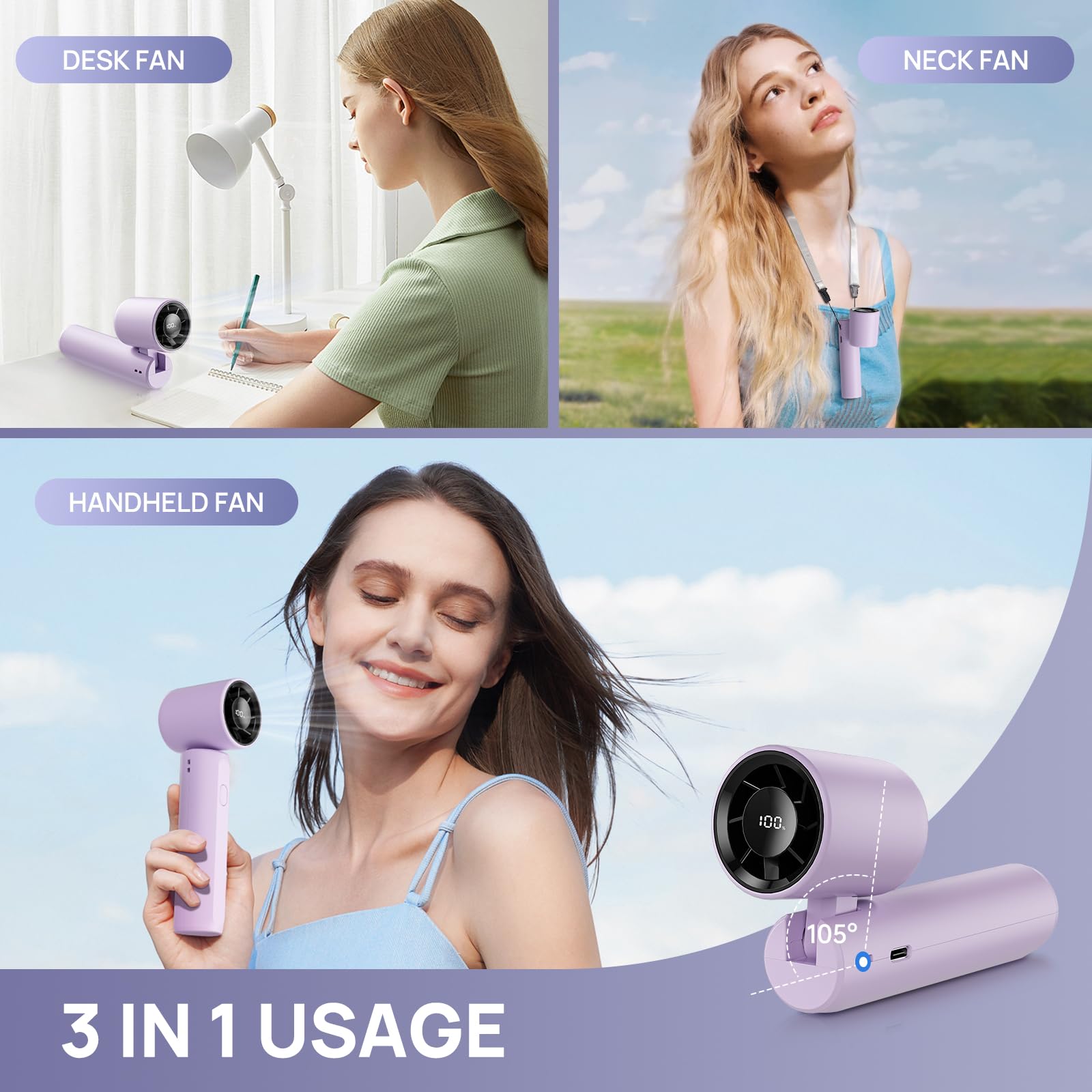 Portable Handheld Turbo Fan, Mini Personal Fan 18000Rpm Speed(1-100) Adjustable, 3-In-1 Rechargeable