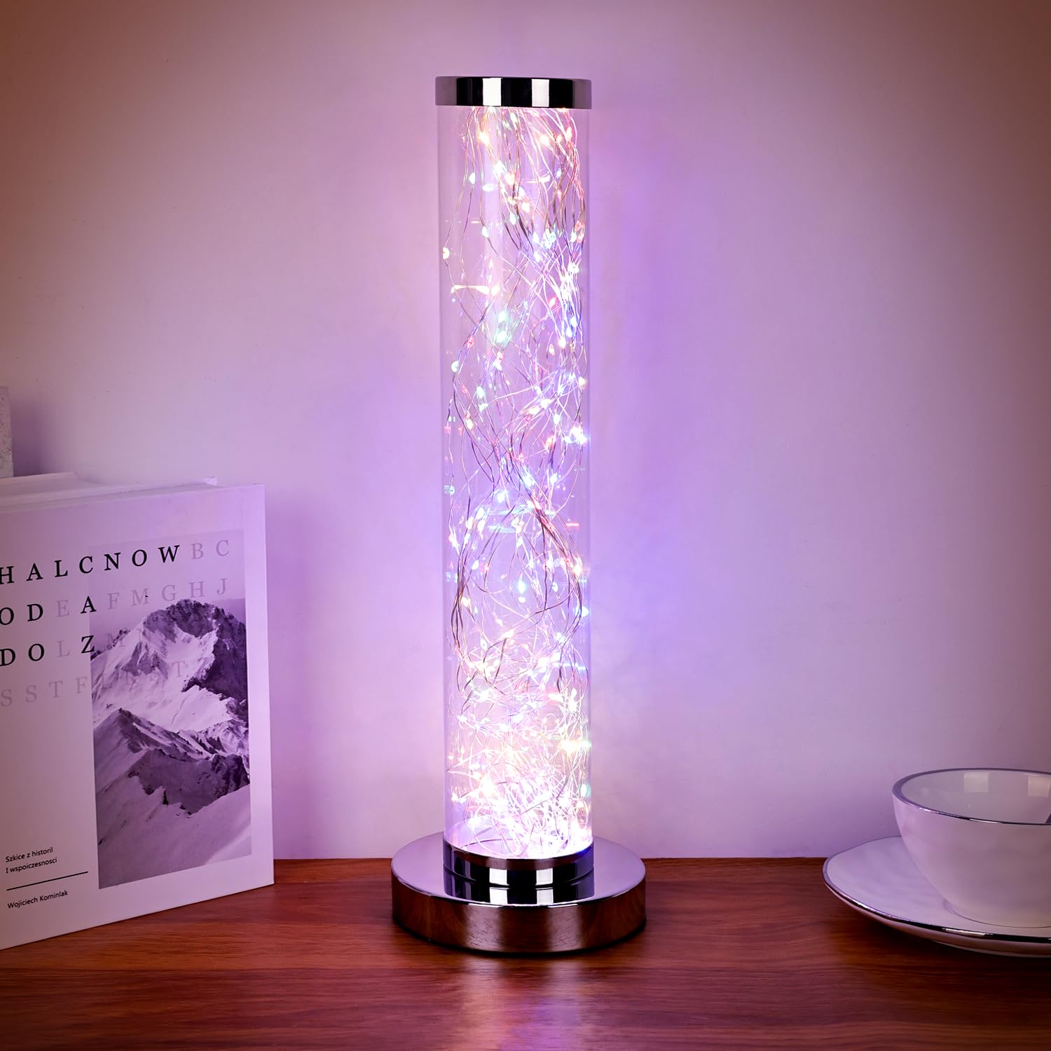 Lkua Minimalist Modern Fairy String Table Lamp, Cylindrical Lamp, Night Lamp, Bedroom (Colorful)