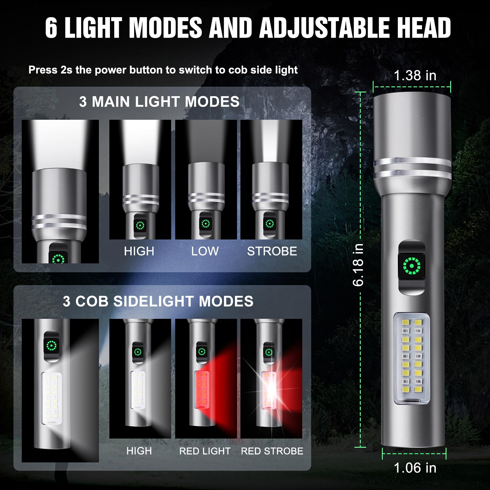 Ciwuzxs Flashlight High Lumens Rechargeable, 3000 Lumen Super Bright Led Flashlights With 6 Light Modes, Ipx6 Waterproof, Powerful Handheld Flash Light For Camping Home Emergencies