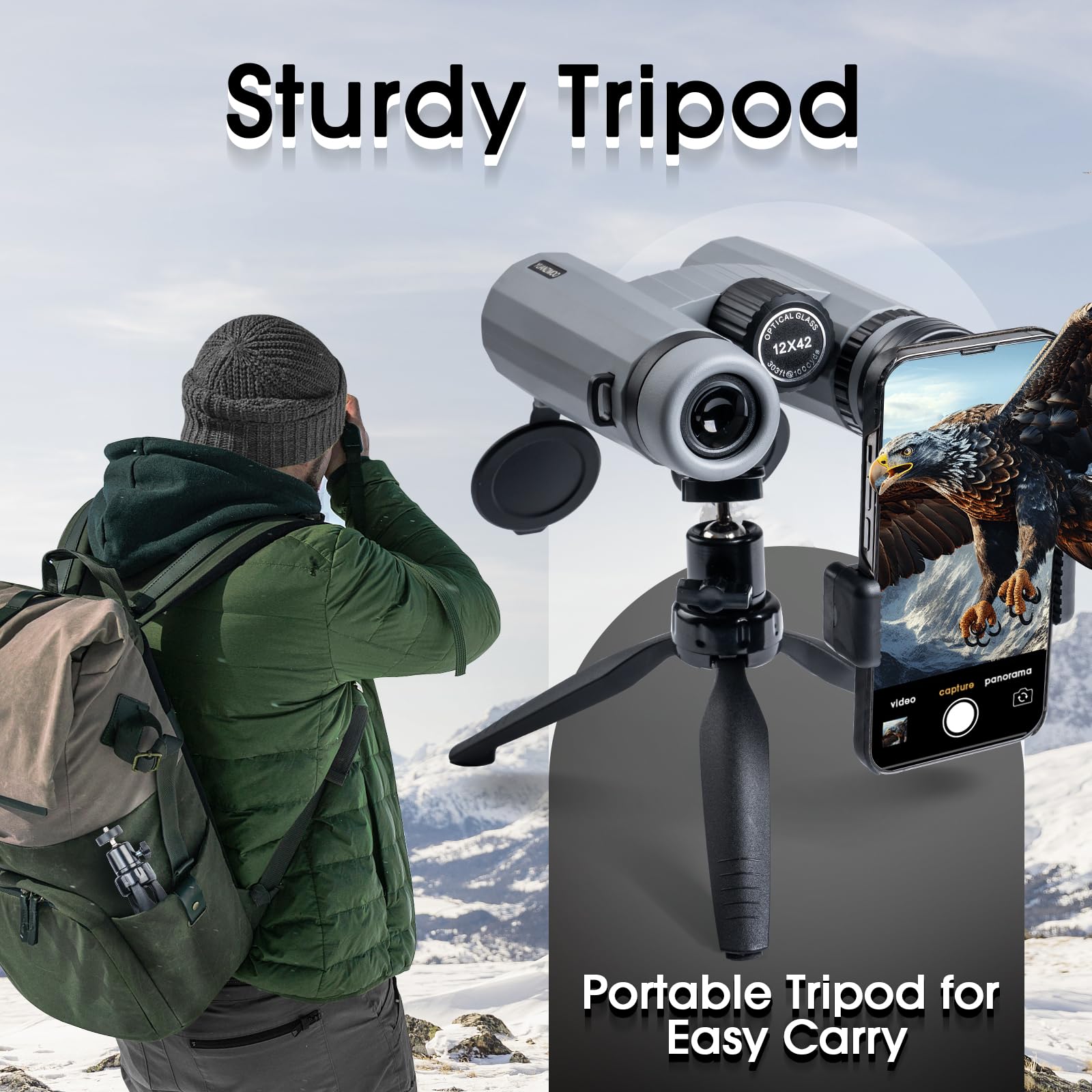 Yuanzimoo 12X42 Binoculars For Adults High Powered Binoculars Waterproof Compact Binoculars With Low Light Night Vision For Hunting Outdoor Sports Concerts Bird Watching Grey