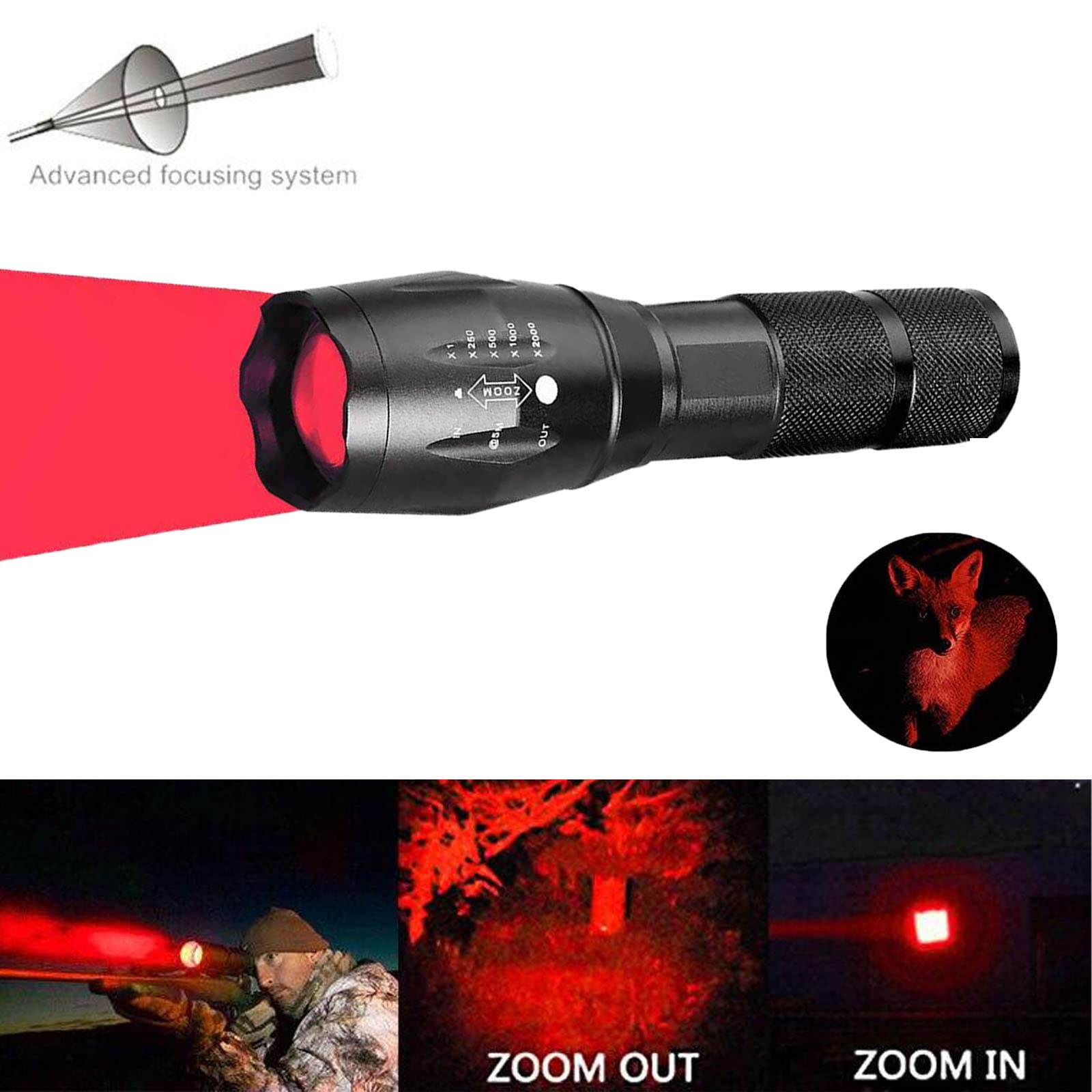Graboyy Red Led Flashlight One Mode 350 Yard Red Light Handheld Flashlights Super Bright Tactical Flashlight With Zoomable Waterproof Hunting Torch Light For Astronomy Aviation Night Observation