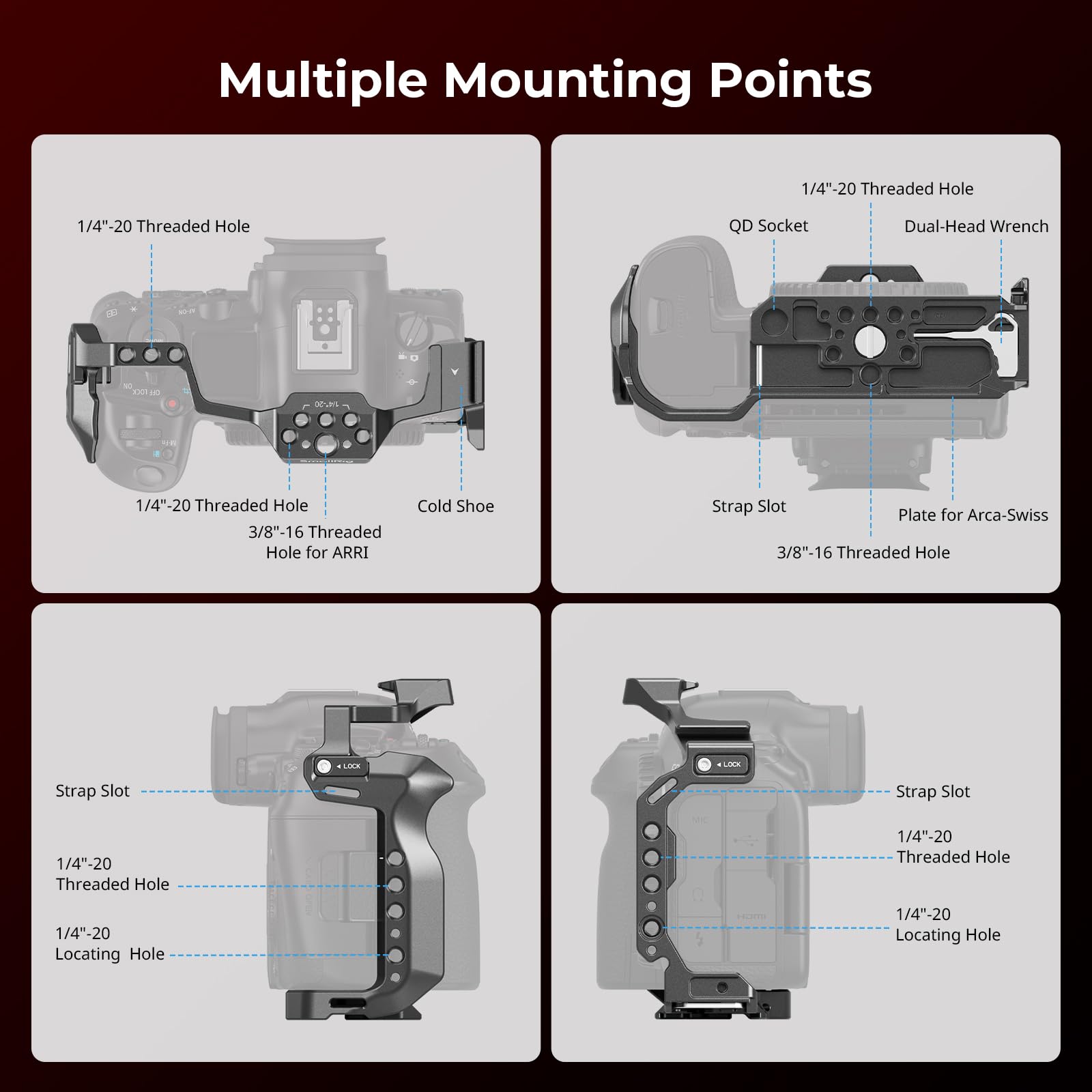 Smallrig R5 Ii Cage For Canon R5 Mark Ii, Aluminum Alloy Camera Video Cage With Cold Shoe Mount, 1/4''-20 & 3/8''-16 Threaded Holes, Quick Release Plate For Arca-Swiss - 4978
