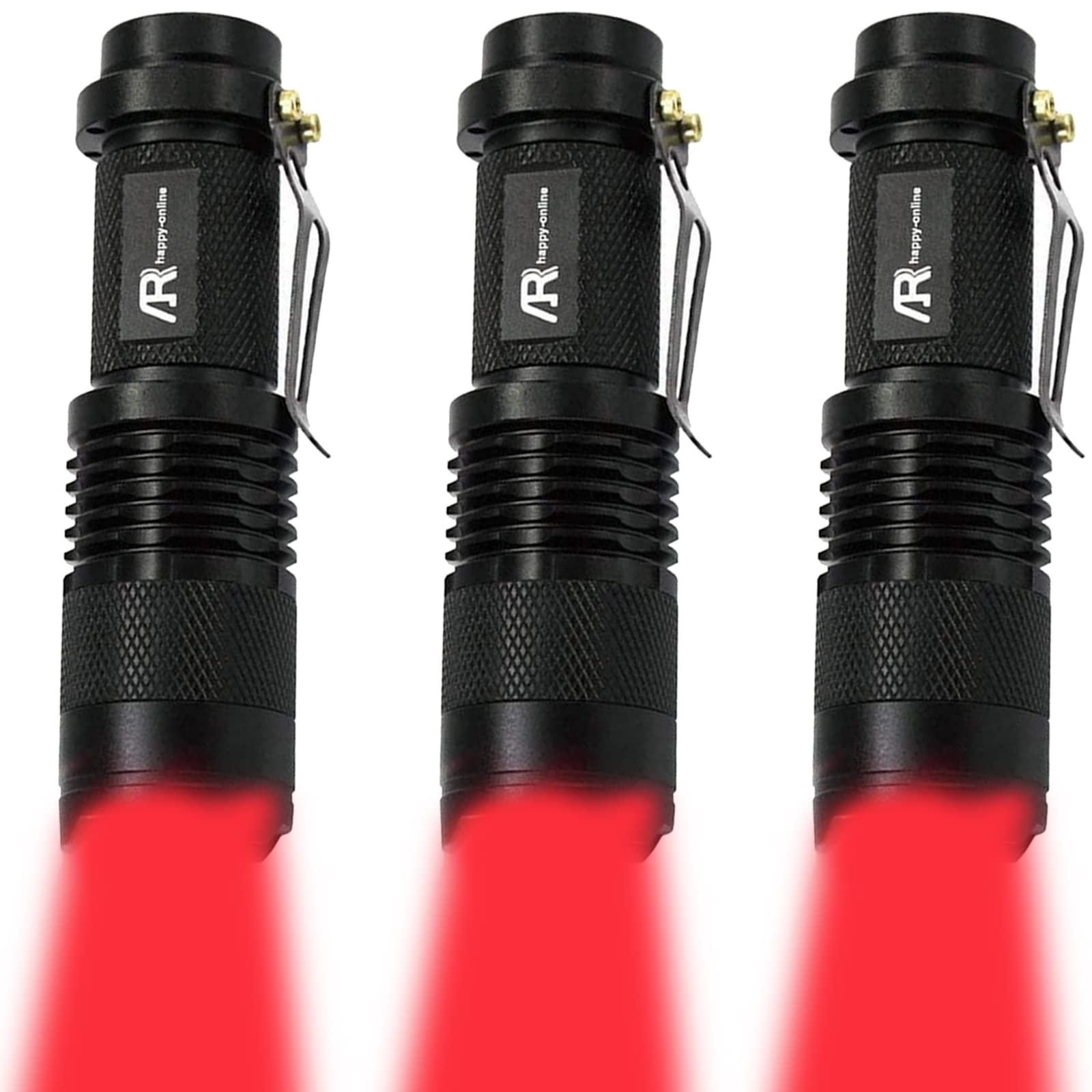 Ar Happy Online 3 Pack Red Light Flashlight, 3 Modes Mini Red Led Flashlight, Zoomable Red Flashlight Torch With Clip For Night Vision, Astronomy, Aviation, Night Observation