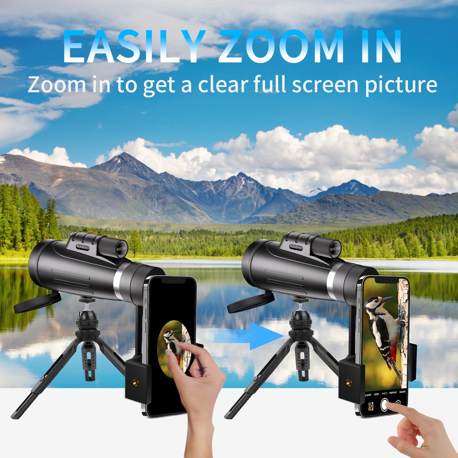 Digitgarden Hd Monocular Telescope High Powered With Smartphone Adapter 80X100 Tripod Bak4 Prism Monocular For Wildlife Bird Watching Hunting Travel Camping Stargazing Hiking