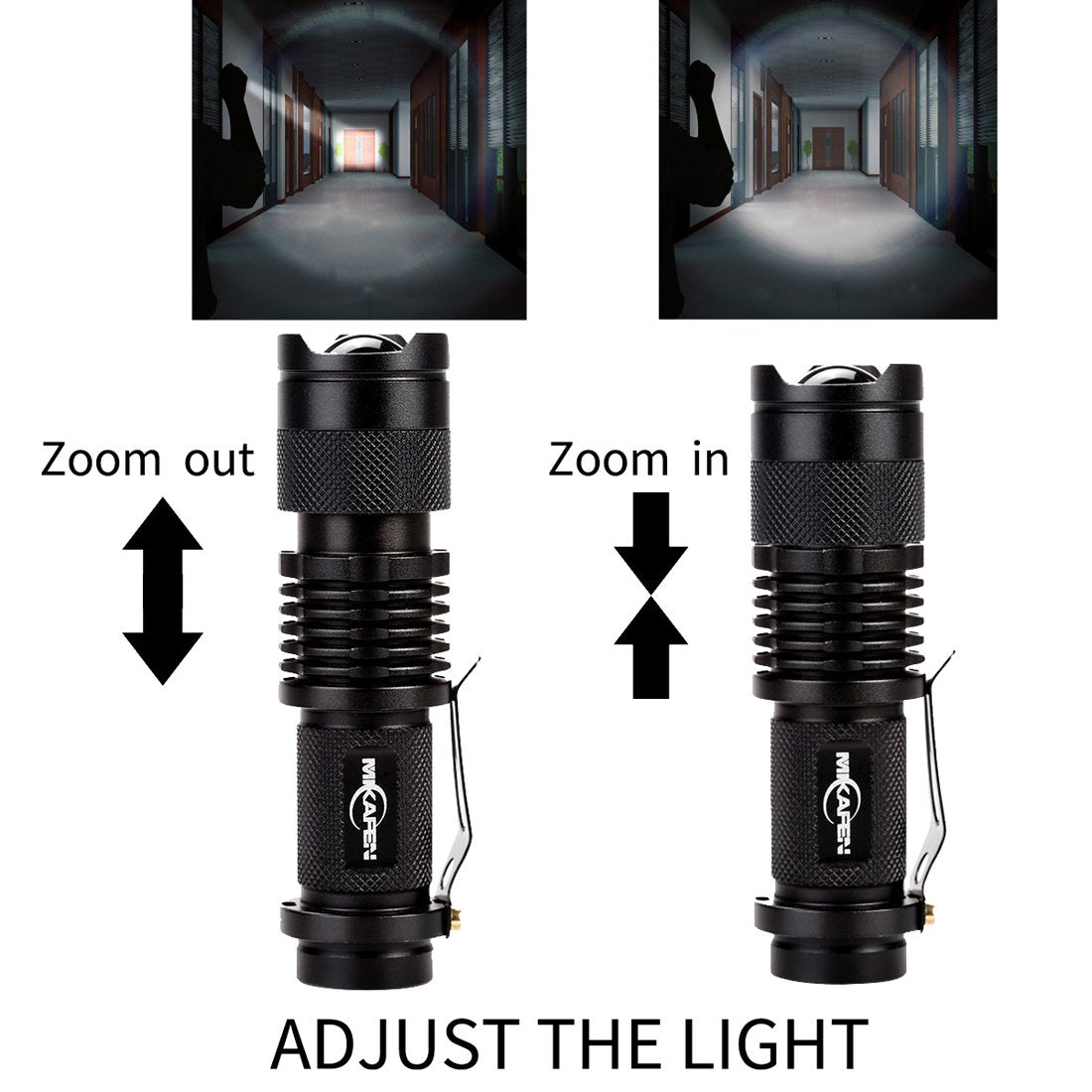 Mikafen 5Pack Flashlights Mini Led Flashlight 300Lm 3 Modes (Light - Low Light - Strobe) Adjustable Focus Zoomable Flashlight