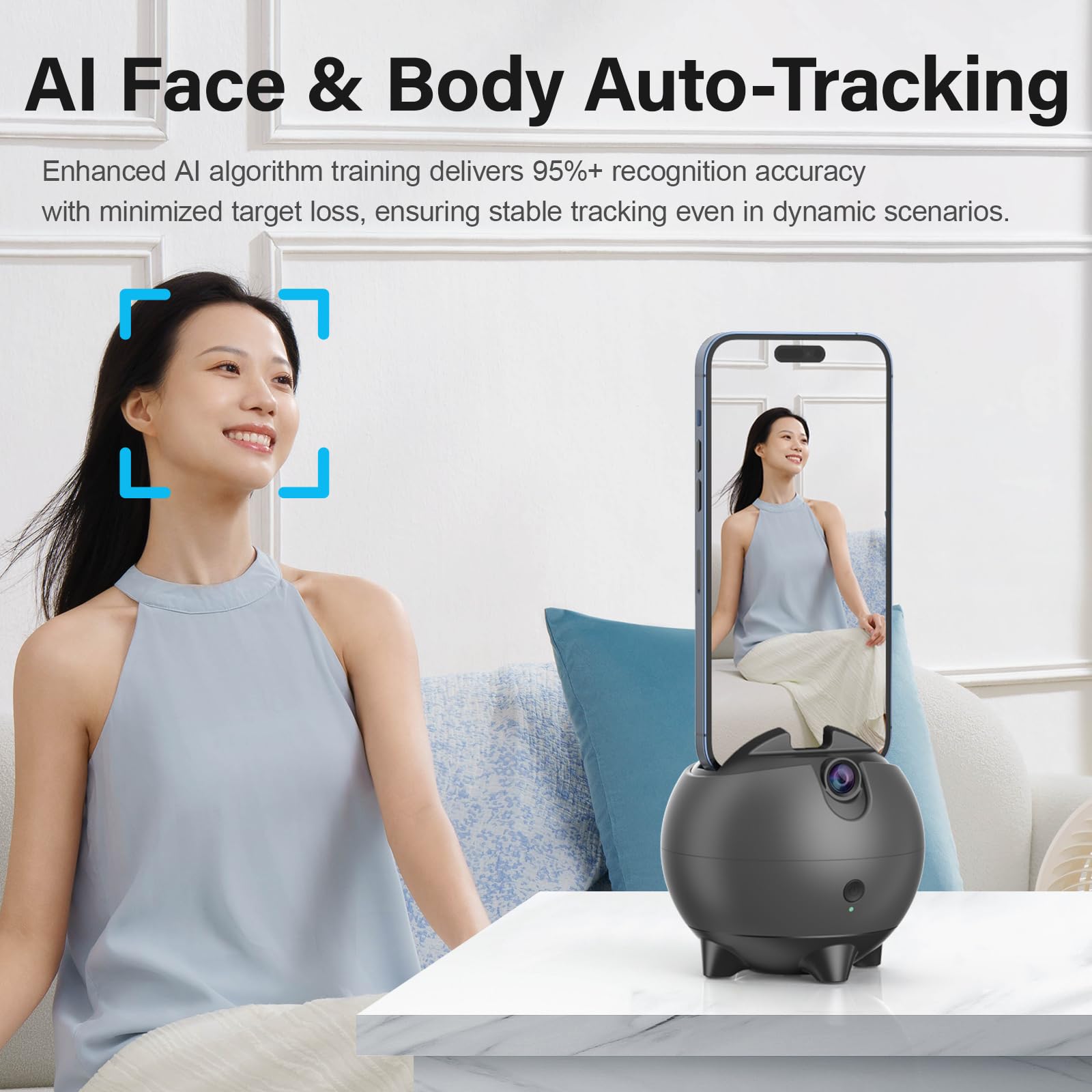 Kanisyoji Ai Auto Face Tracking Phone Holder,Latest s In ,Smart Pitch Angle Adjustment+360° Rotation,Auto Tracking Phone Stand,Tracking Tripod,Smart Shooting Stand For Live Video Recording Tiktok