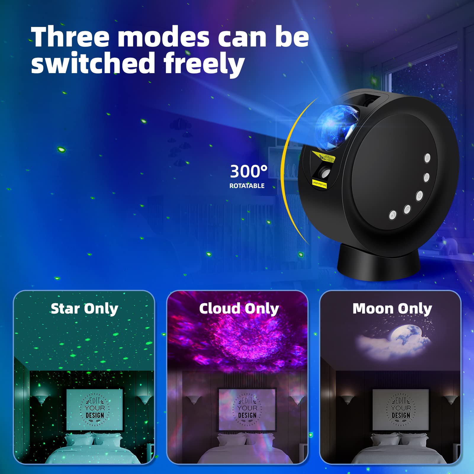 Kivotac Galaxy Star Projector With Remote Control, Adjustable Brightness, Time Setting - For Bedroom, Gaming, Home Theater Ceiling