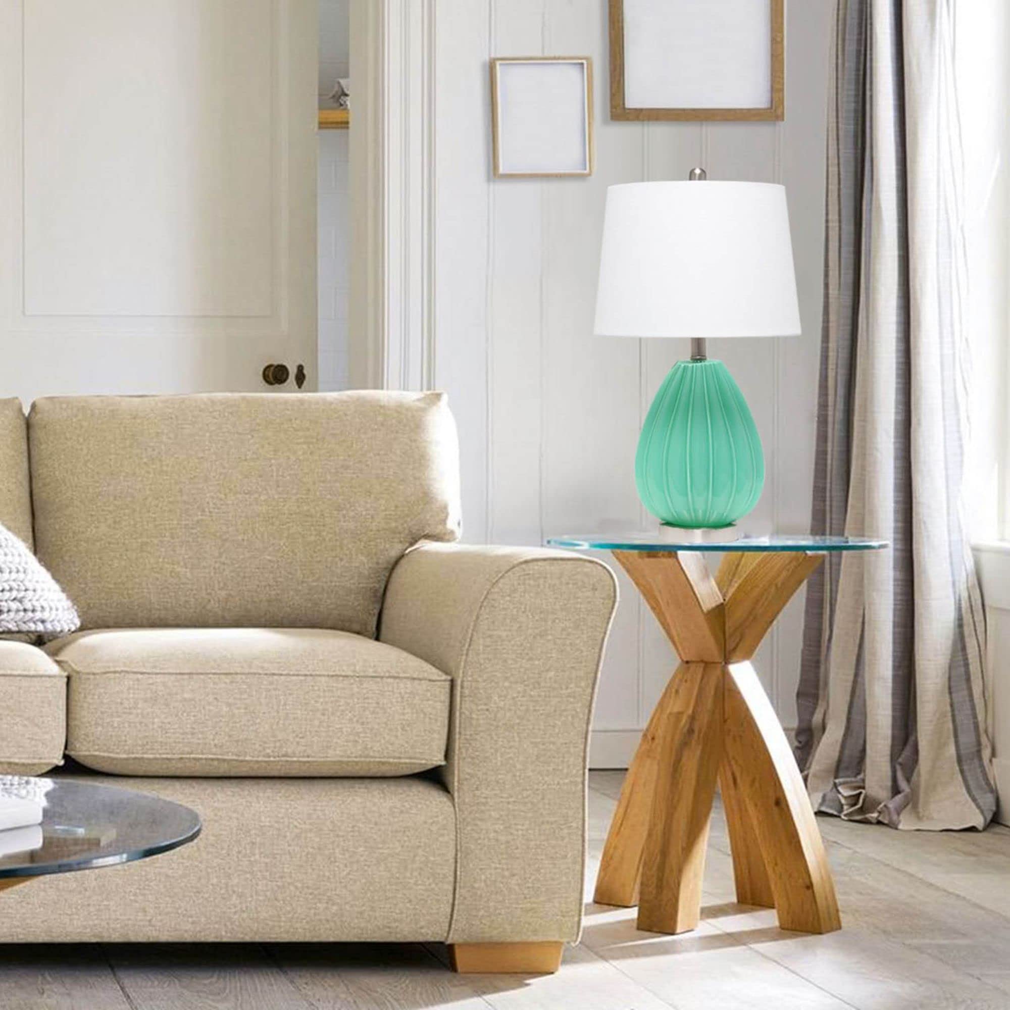 Lalia Home Contemporary Pleated Table Lamp With White Fabric Shade - Seafoam