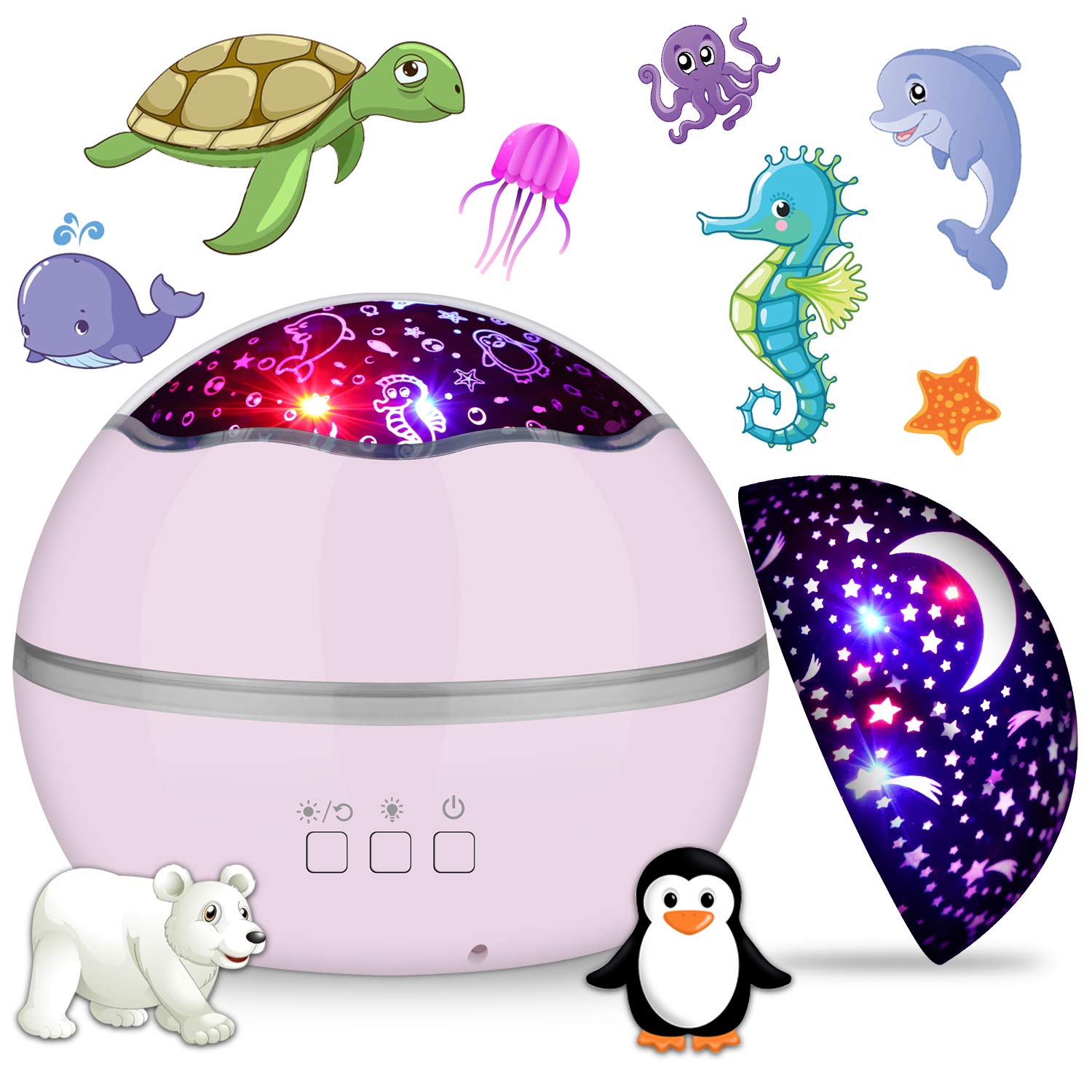Miantang 360° Rotating Night Light Star Projector For Kids Room, 2 In 1 Starry Sky And Sea World, Multi Colors Baby Bedroom Ceiling Wall Decor, Best  Boys Girls Birthday Festival (Pink)