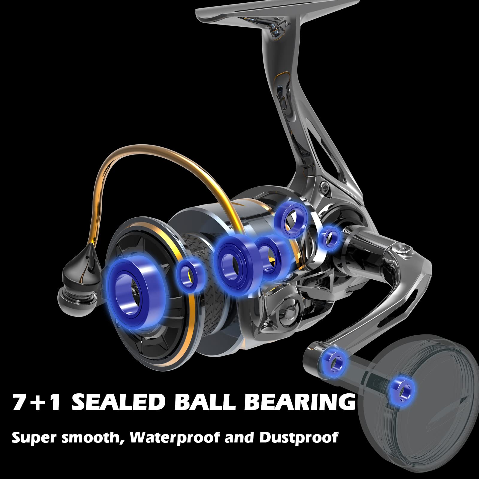 Tempo Persist Fishing Reels, Freshwater And Saltwater Spinning Reel, With Harder Gv-5H Rotor, 7 + 1 Sealed Ball Bearing, Max Drag Up To 30.9 Lbs, Corrosion Resistant Fishing Reel