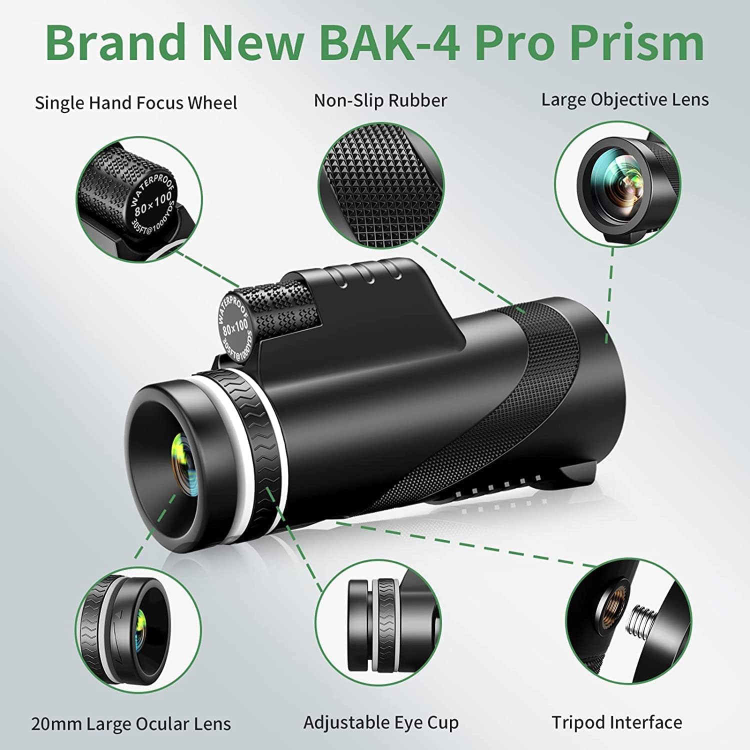 Eullsi 10X42 Hd Monocular, Monoculars For Adults High Powered With Smartphone Adapter & Tripod, Compact Monocular For Hunting Hiking