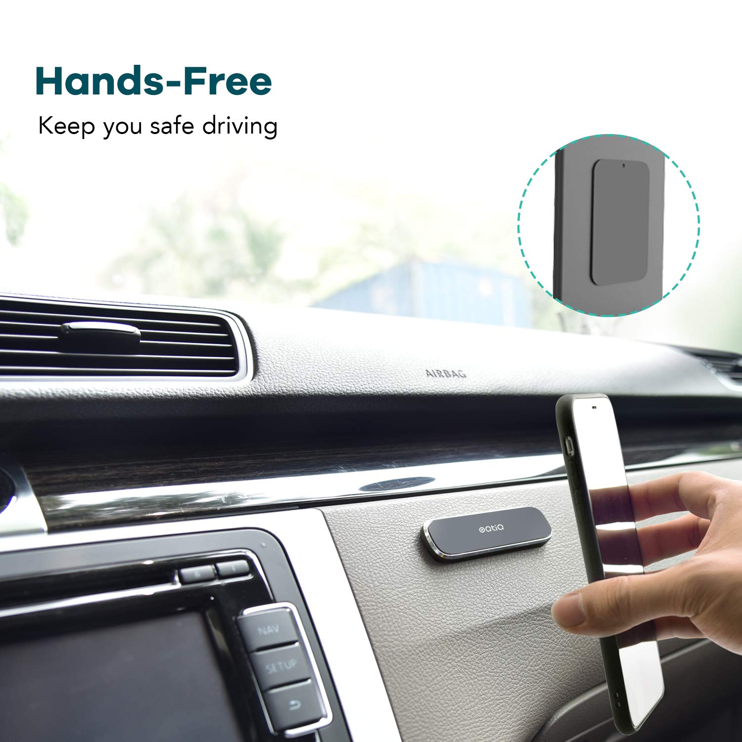 Oqtiq [2 Pack] Magnetic Phone Car Mount, Stick On Rectangle Flat Dashboard Magnet, Universal For Cell Phones And Mini Tablets (Rectangle Flat)