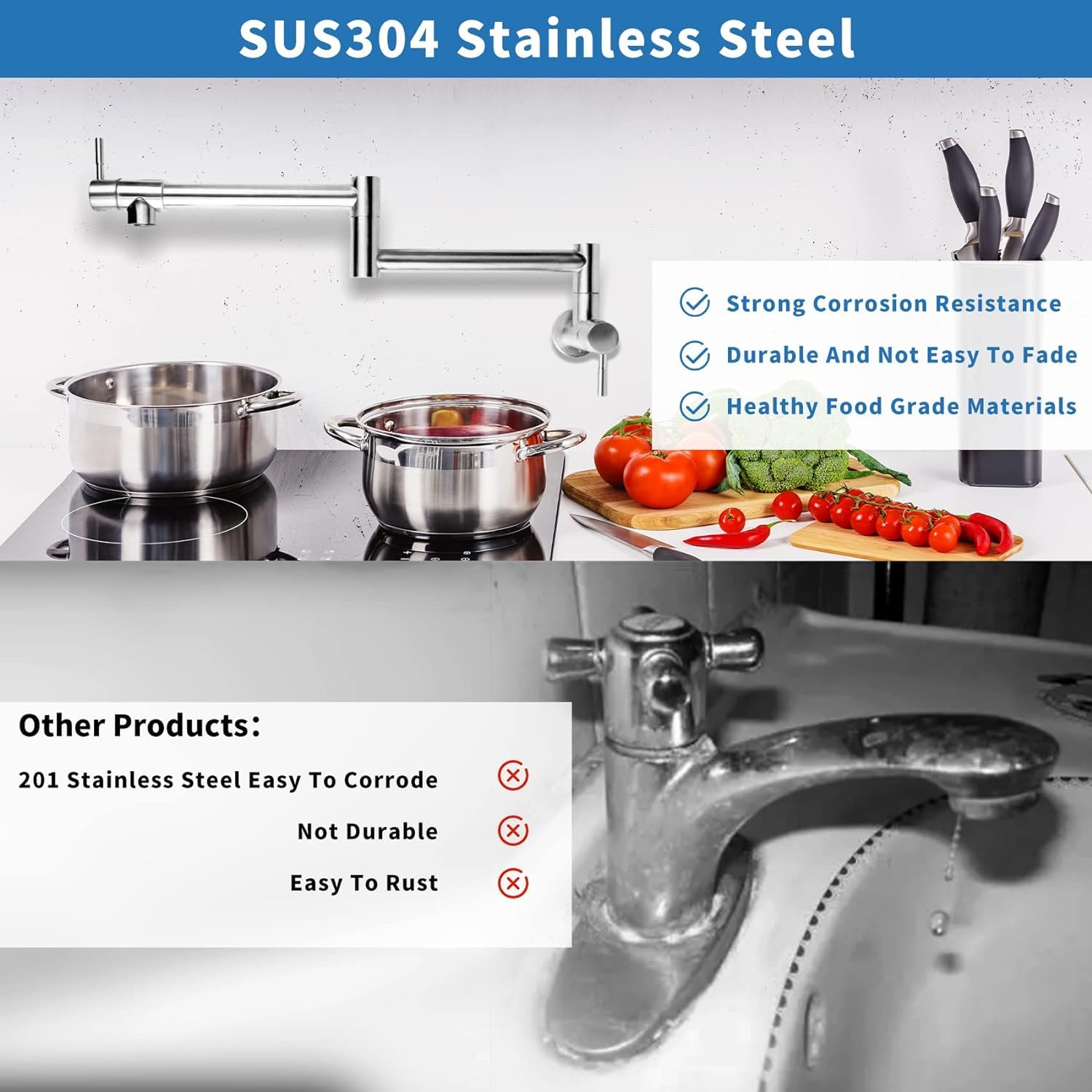Vaolvpant Pot Filler Faucet Modern Kitchen Sink Faucets Wall Mount Pot Filler Faucets Stainless Steel Folding Stretchable Kitchen Kettle Faucet With Double Joint Swing Arms Brushed Nickel 20In