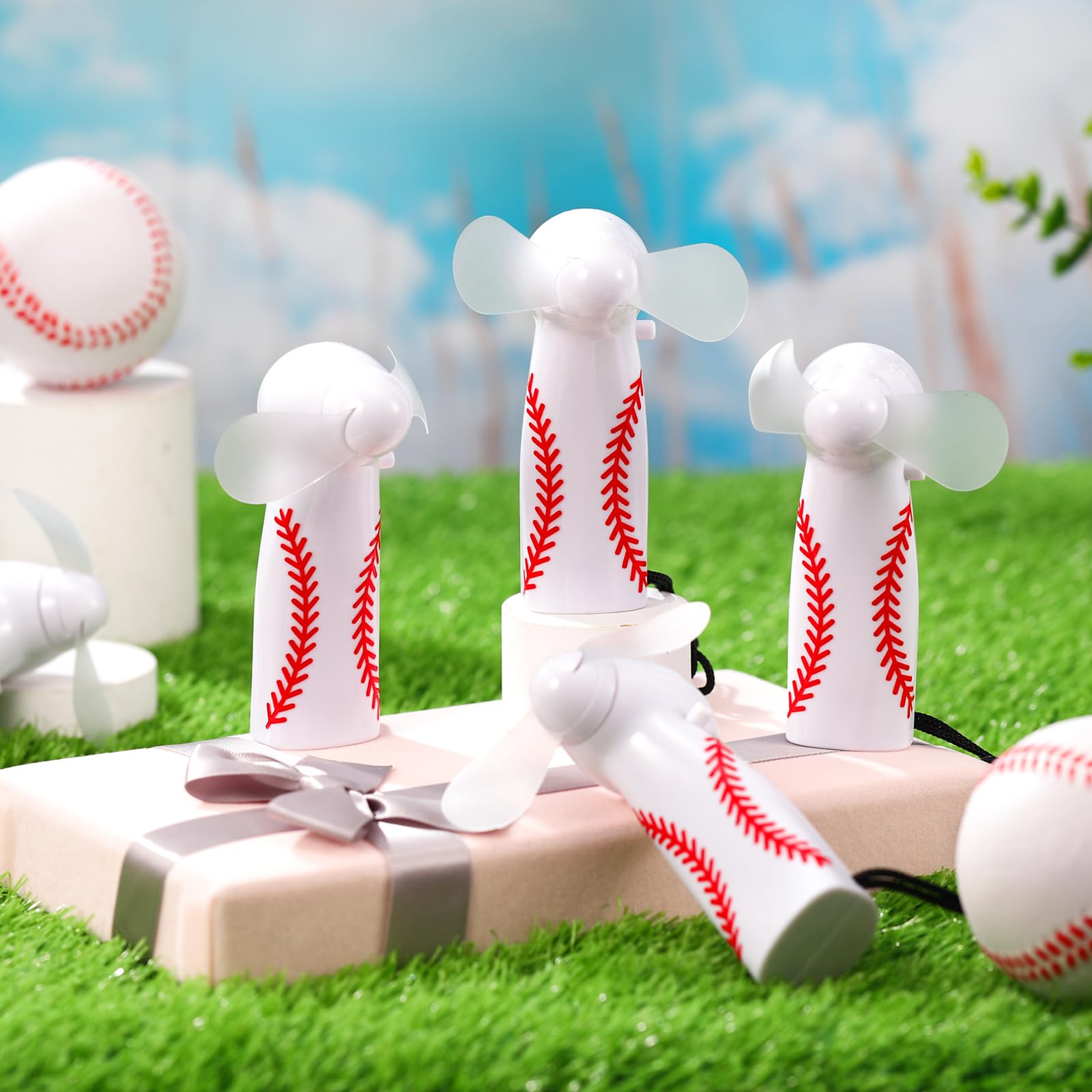 Riakrum 12 Pcs Mini Baseball Electric Portable Fan Bulk With Lanyards Powerful Personal Baseball