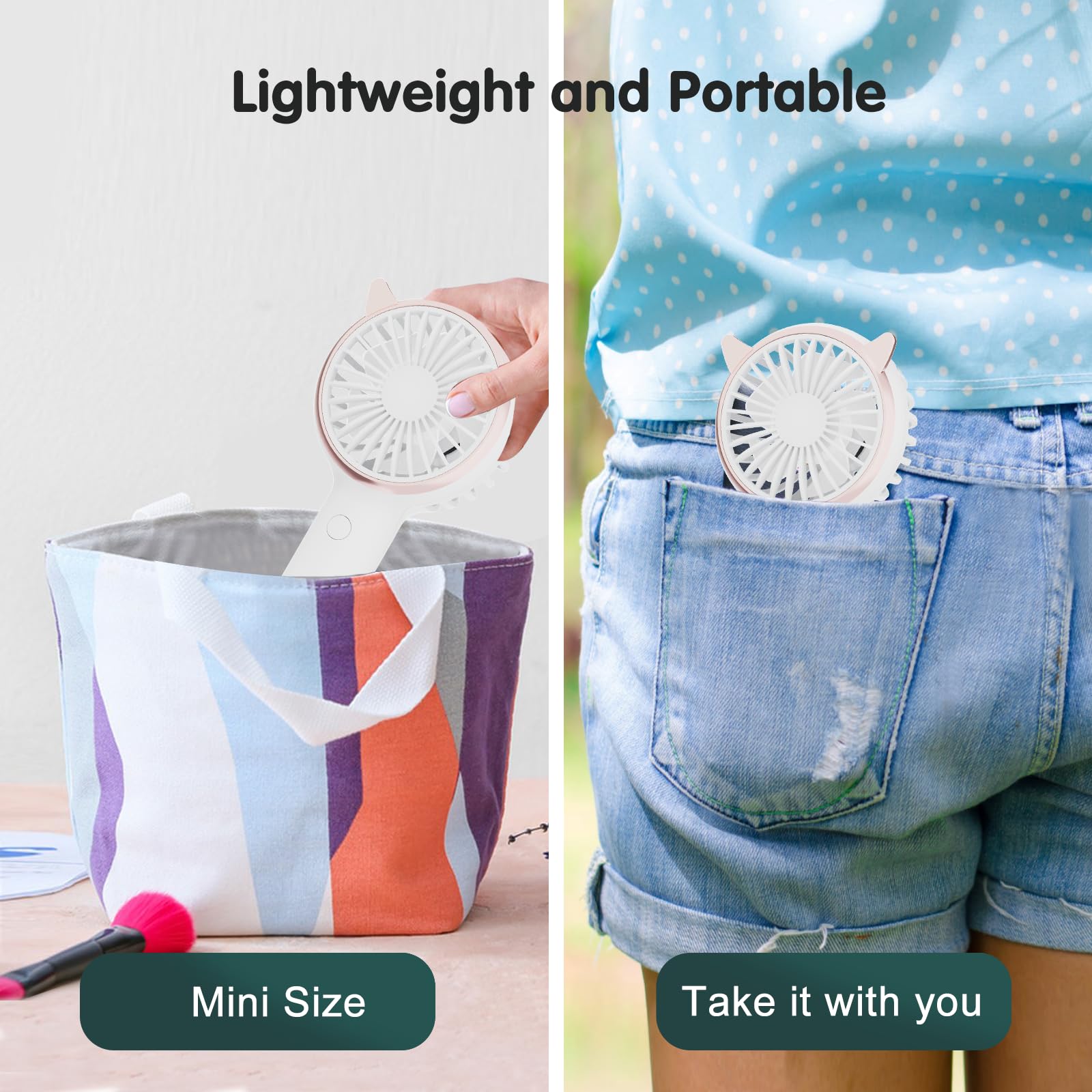 Handheld Fan Mini Portable Fan, Usb Desk Fan With Base As A Phone Holder, Cat Ear Design Battery