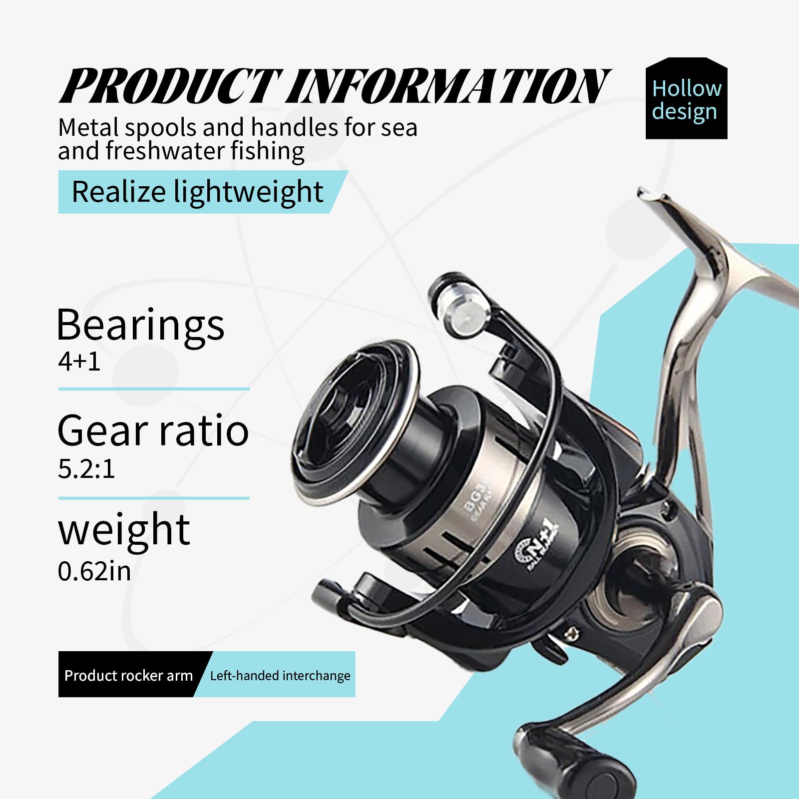Oh My Wow Fishing Reel Spinning Reels Metal Spool And Handle For Saltwater And Freshwater Fishing