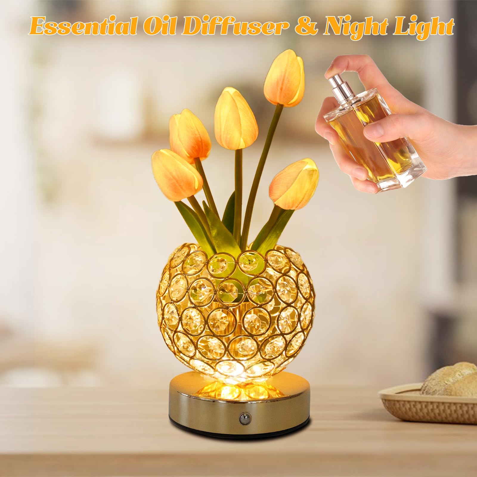 Lumsoloire Tulip Flower Lamp,Rechargeable Cordless Touch Table Lamp,3-Colour Infinitely Dimming Battery Powered Small Night Light,Festival Restaurant Bedroom Bar Coffee Shop Birthday For Women Mom (Pink)