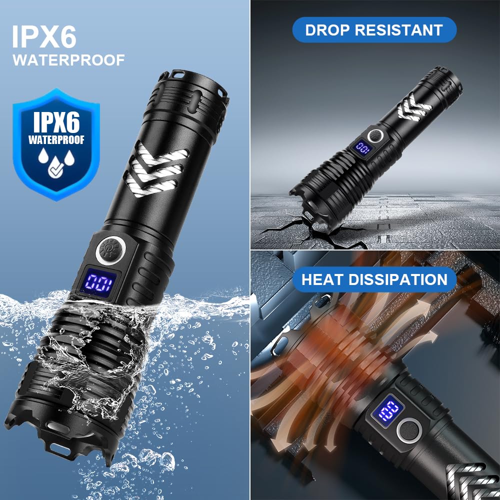 Taoquwe Flashlights High Lumens Led Rechargeable, 990,000 Lumen Super Bright Flashlight High Power Usb Flash Light,Waterproof Handheld Led Flashlight For Camping Hiking