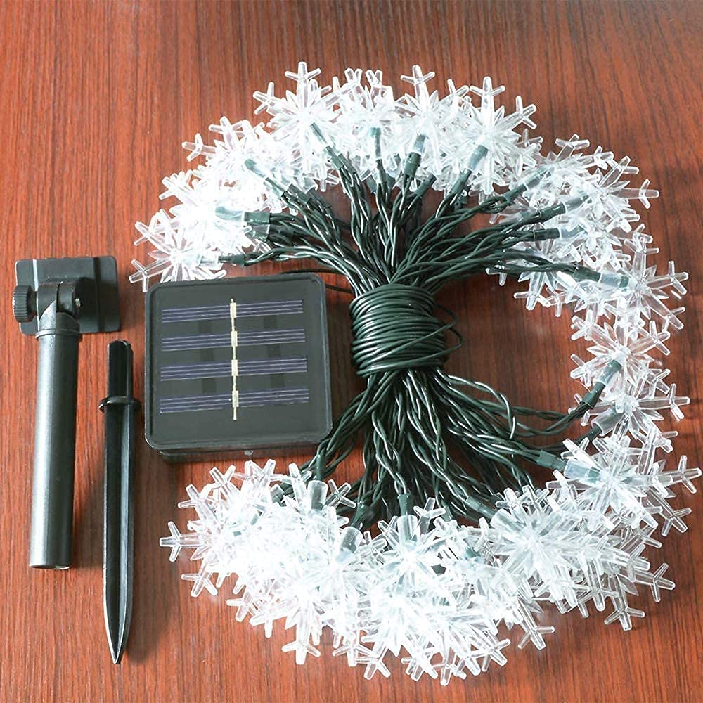 Janchs 55Ft 100 Led Solar Christmas Lights Outdoor Decorations, 8 Modes Waterproof Led Snowflake String Lights For Outside Wedding Party Porch Deck Christmas Tree, Garlands, Wreath Decor, Cool White