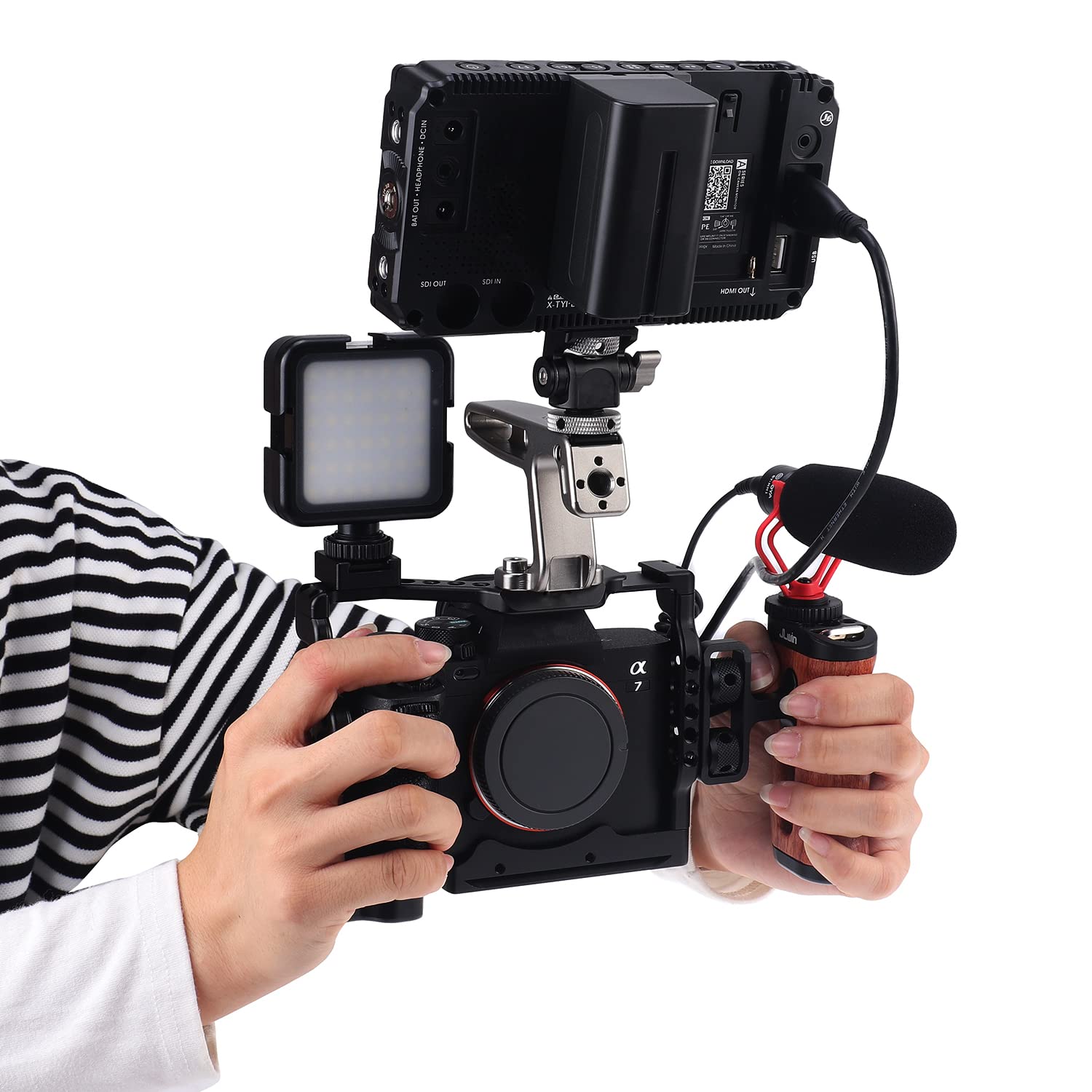 Foeasy Foto4Easy Universal Camera Wooden Side Handle,Adjustable Up And Down Side Handle Grip With 1/4"-20 Screw Hole And Cold Shoe Mount For Dslr Camera Cage And Camnera Accessories