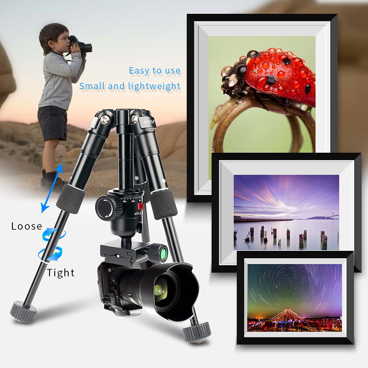 Afaith 20 Inches Portable Tabletop Camera Tripod, Mini Desktop Compact Tripod With Ballhead & 1/4 Inches Quick Release Plate For Dslr Camera