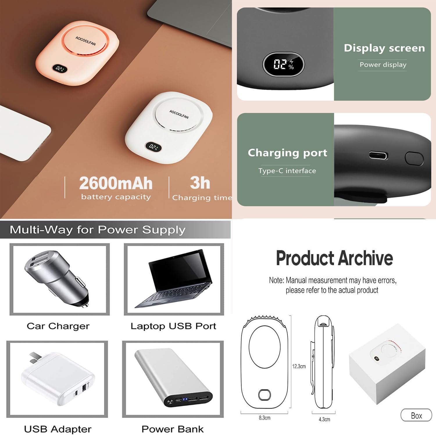 Portable Neck Fan, Mini Small Personal Handheld Fan Usb Rechargeable 3 Speed For Girls Boys Woman